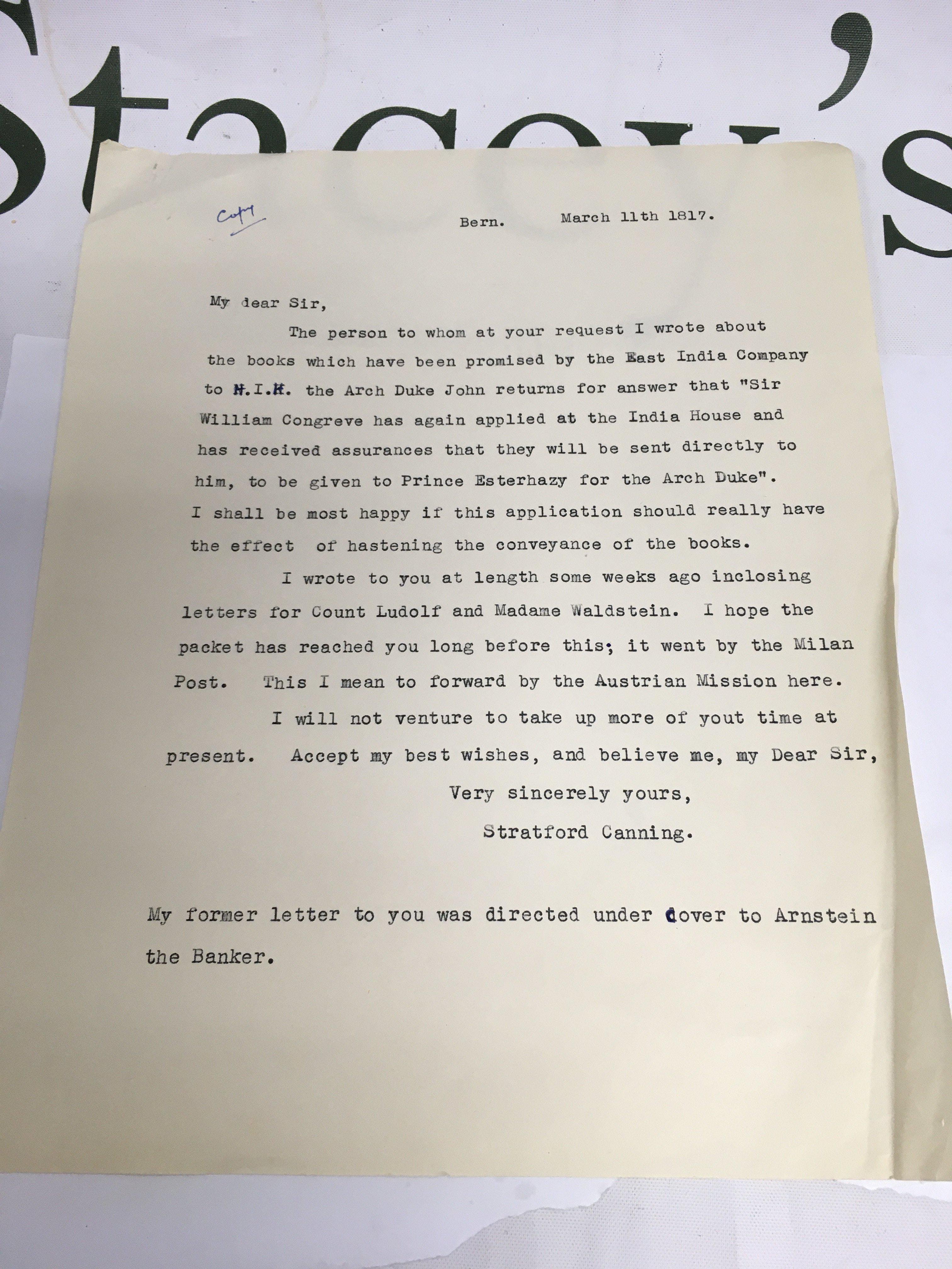 A handwritten letter from Stratford Canning dated 1817. Stratford Canning, 1st Viscount Stratford de Redcliffe, was a British diplomat who became best known as the longtime British Ambassador to the Ottoman Empire. Shipping category A.