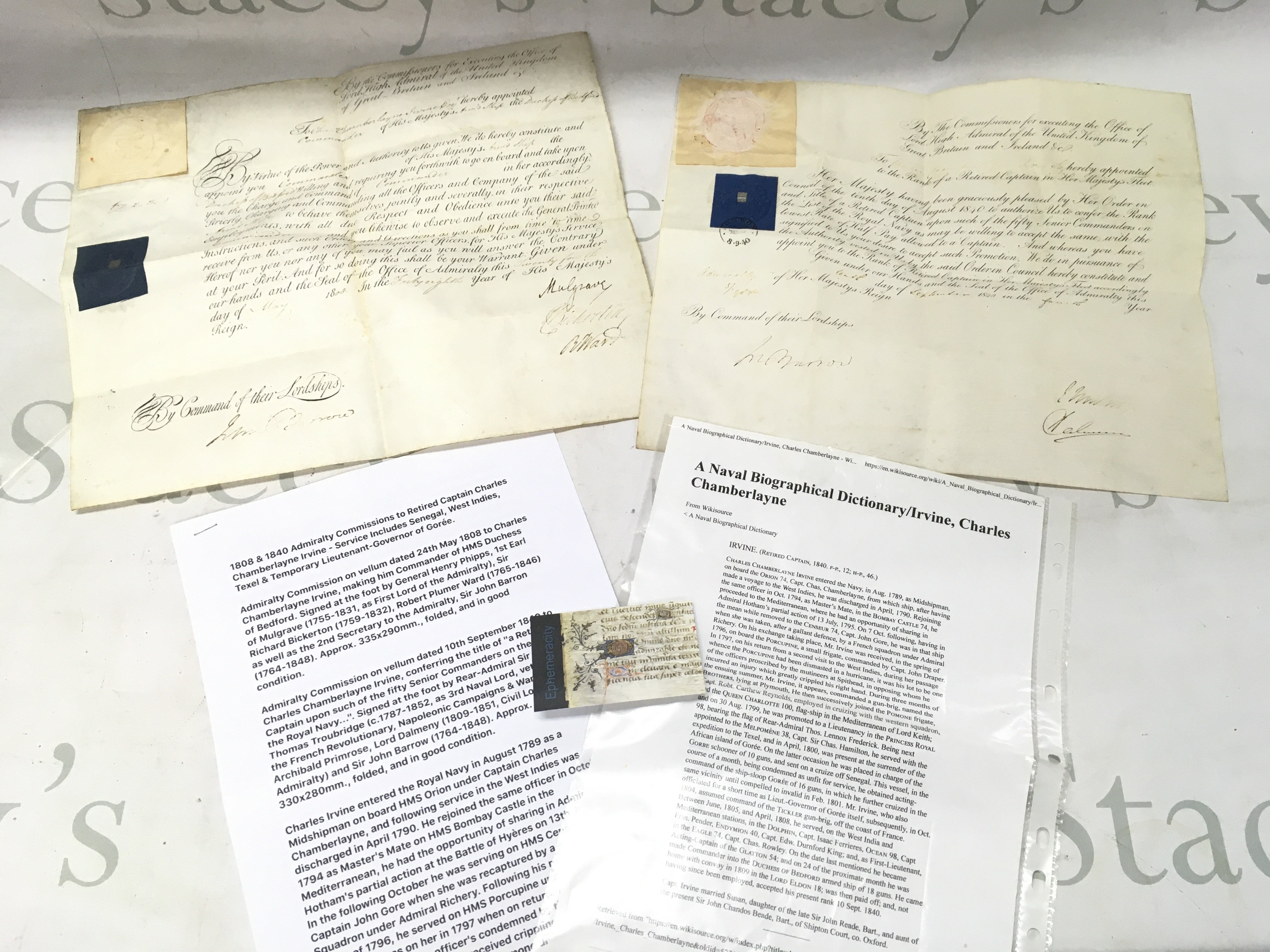 Two 19th century vellum admiralty commissions (1808 & 1840)