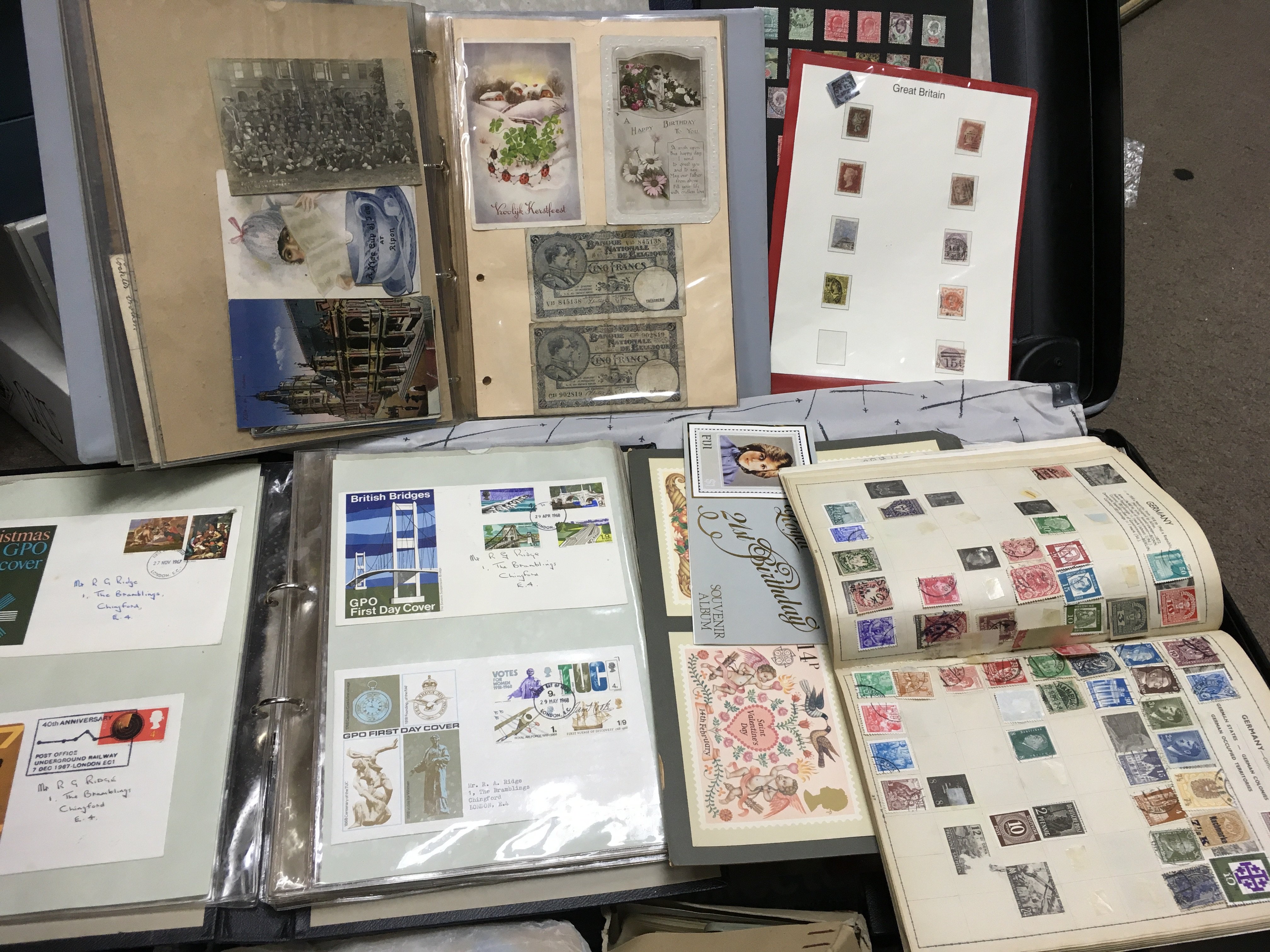 A box of stamps and first day covers including some Penny reds etc. Shipping category D.