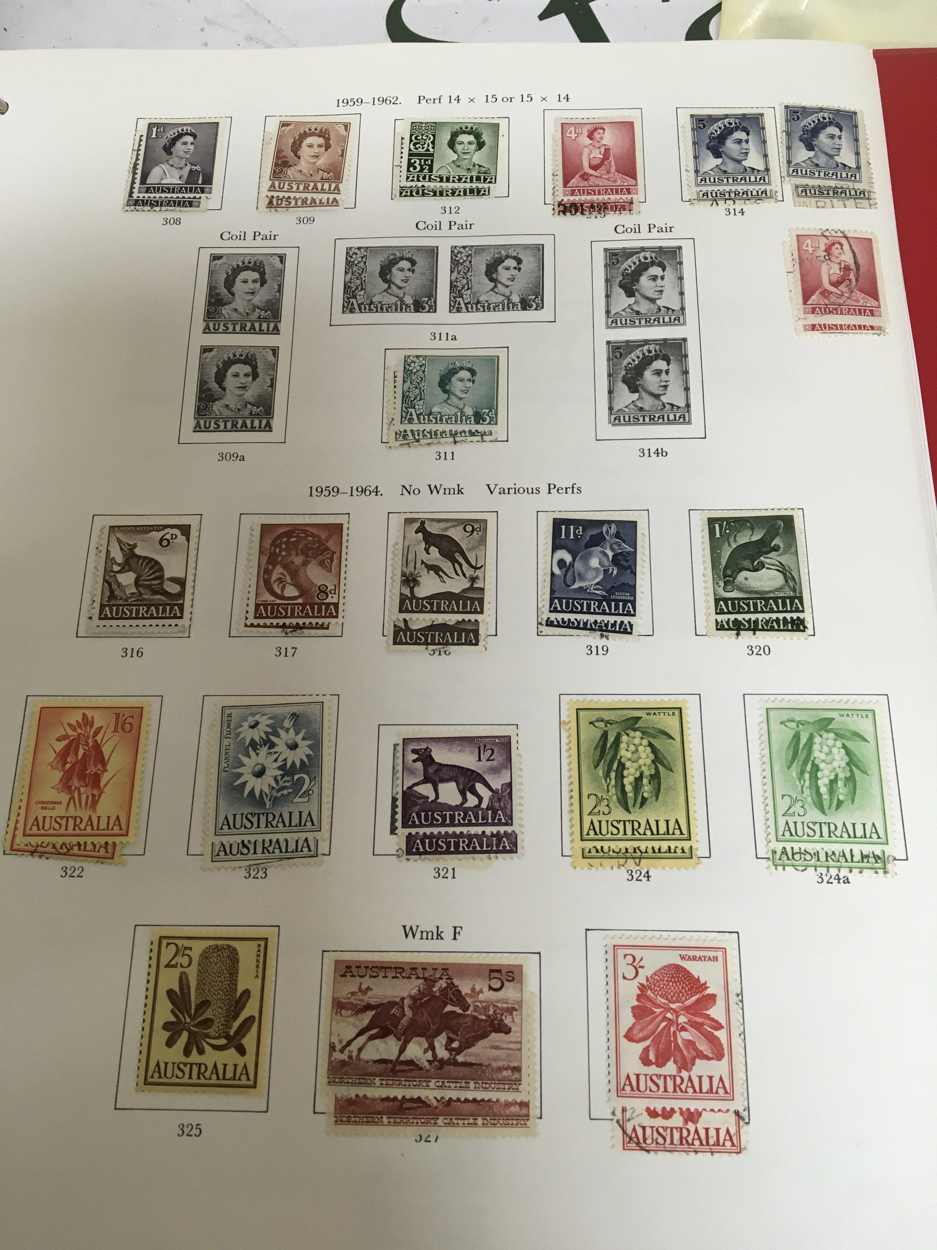 Four Stamp albums containing British stamps including some high value mainly Elizabeth II an Album of Australian Stamps from Edward VII to Elizabeth II and one Coronation Album (4)