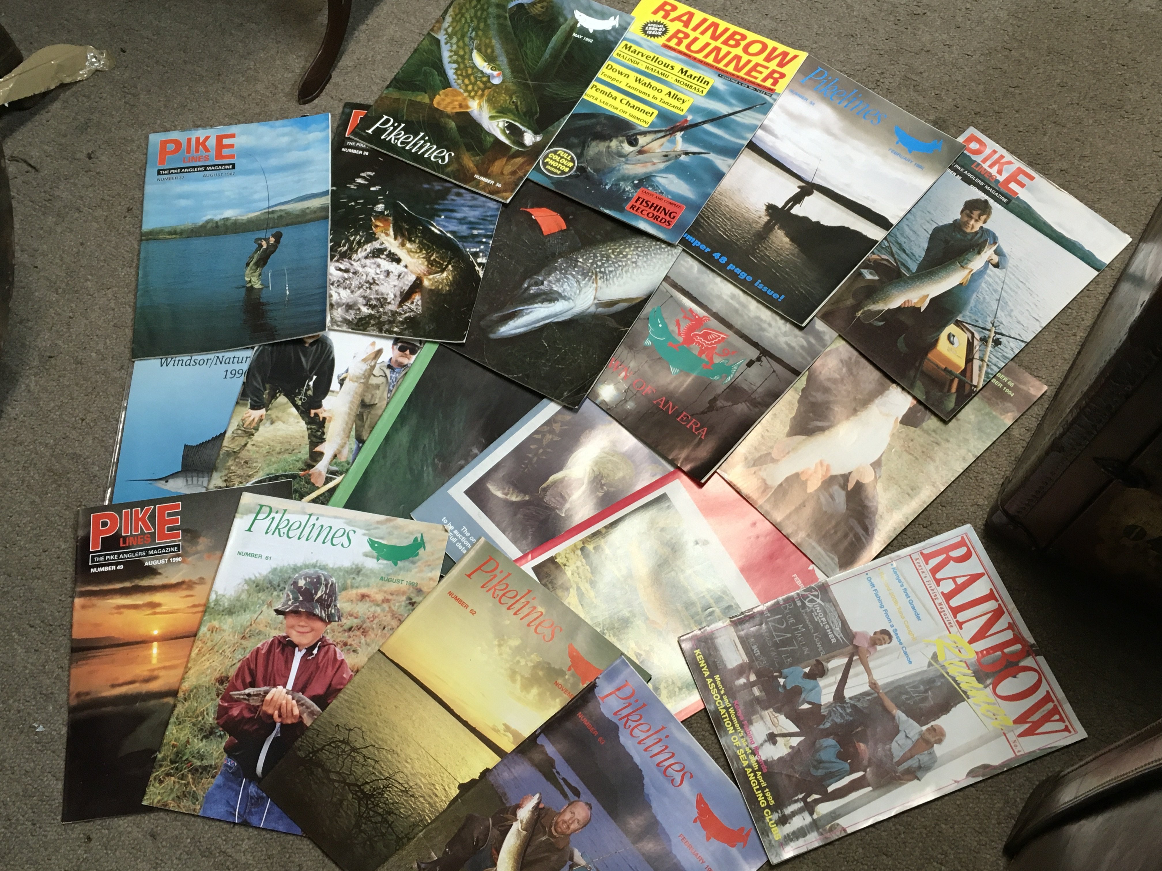 Fishing books including the specialist Anglia bound volumes including the sort after volume 3, Angling in colour by Hamlyn, vintage pike and rainbow runner magazines etc- NO RESERVE