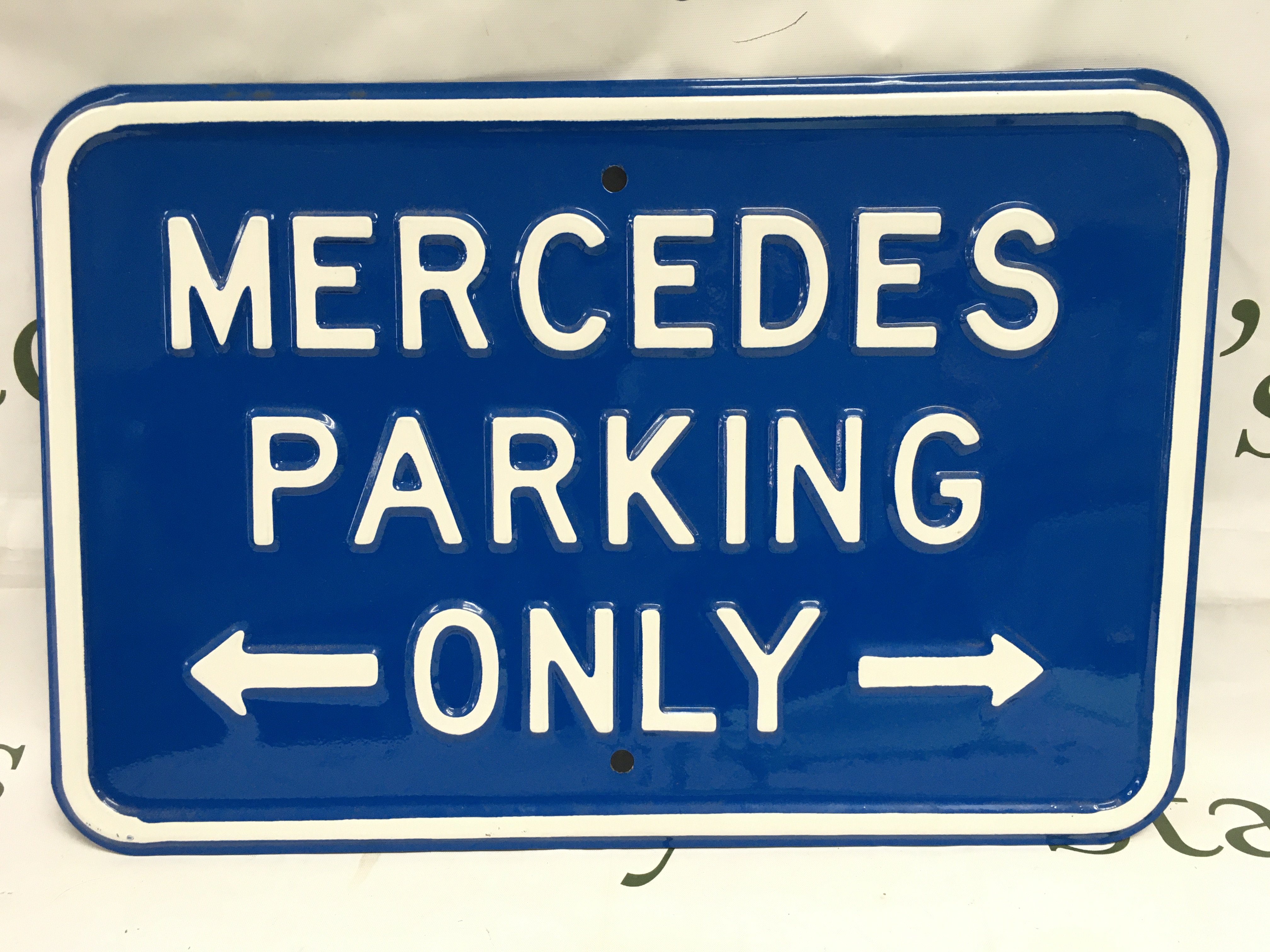 A Mercedes tin sign, approx 45.5cm x 30.5cm. Shipping category B.