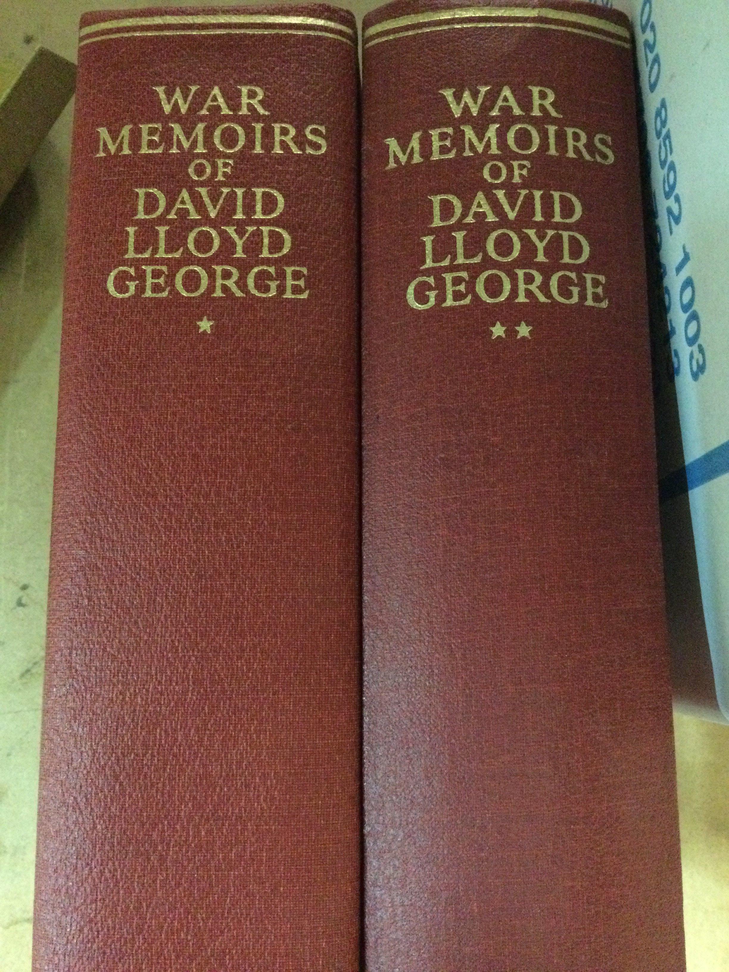 Two volumes war memoirs of David Lloyd George.