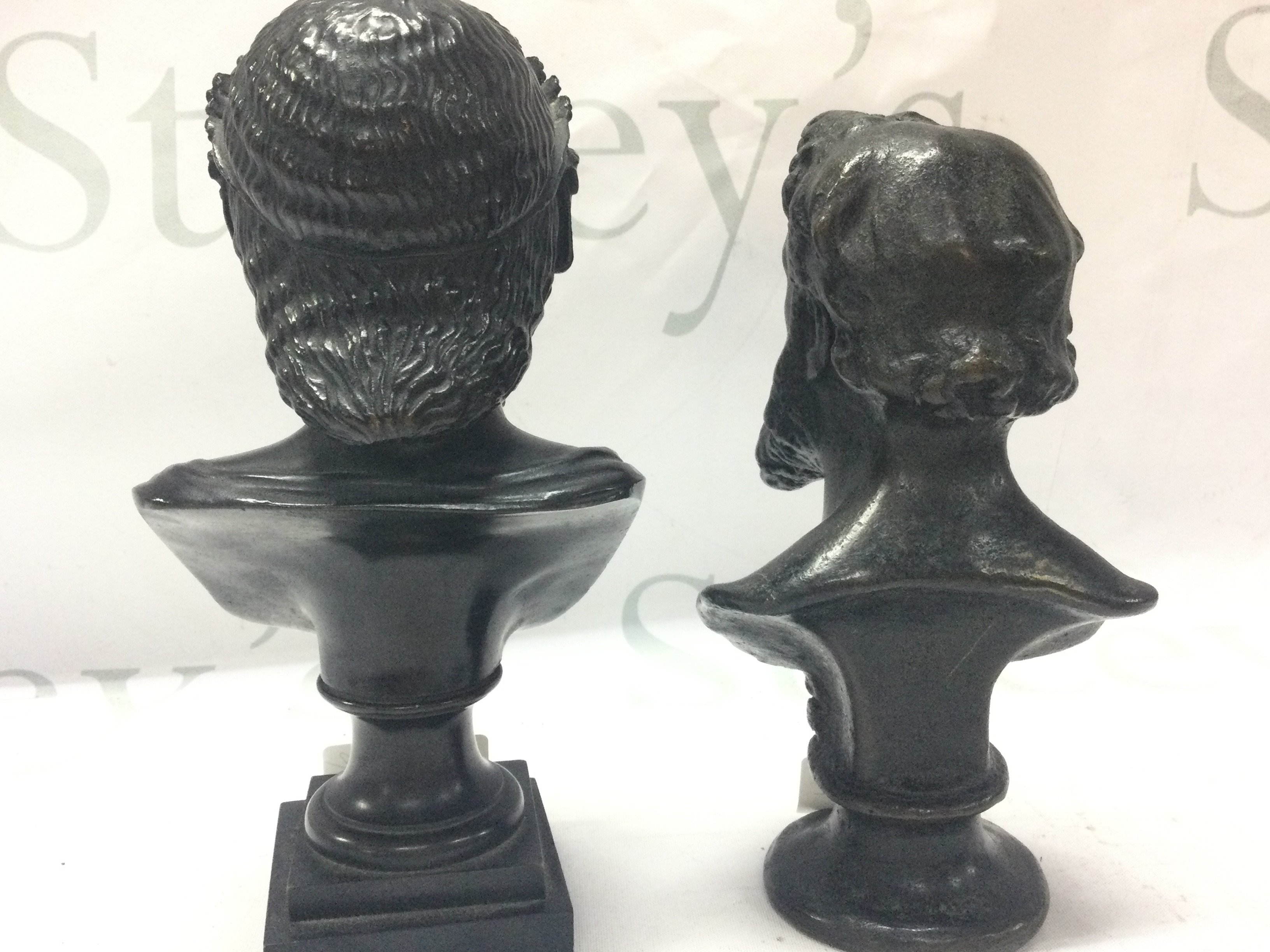 Two bronze busts, greek Zeus and Lord Leighton . 19 & 16cm tall. Postage category B