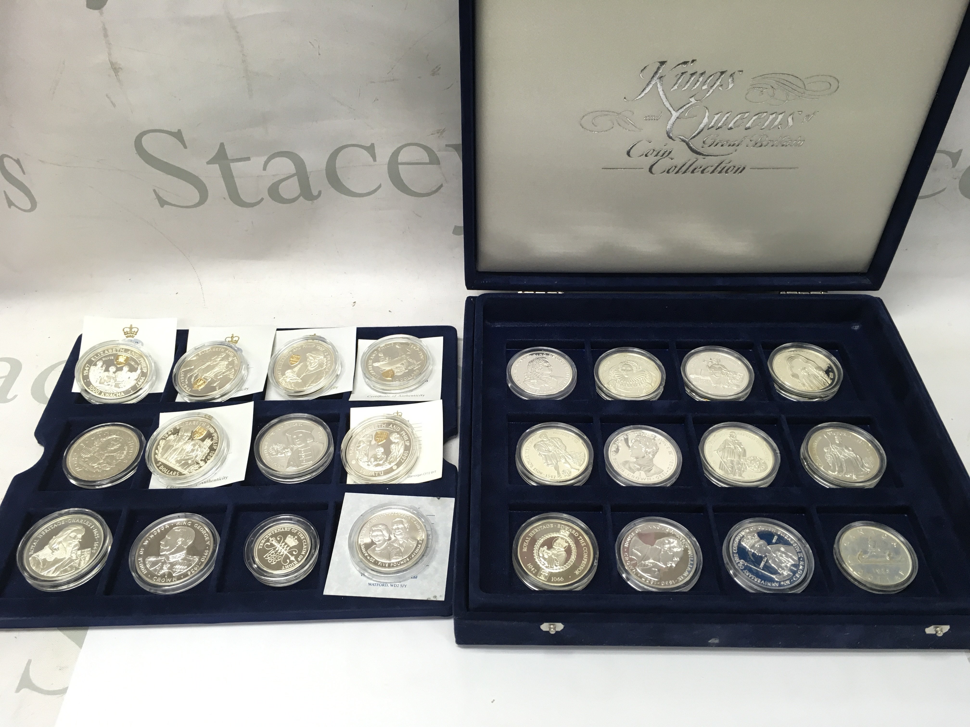 A collection of assorted sterling silver commemoration coins. Postage B