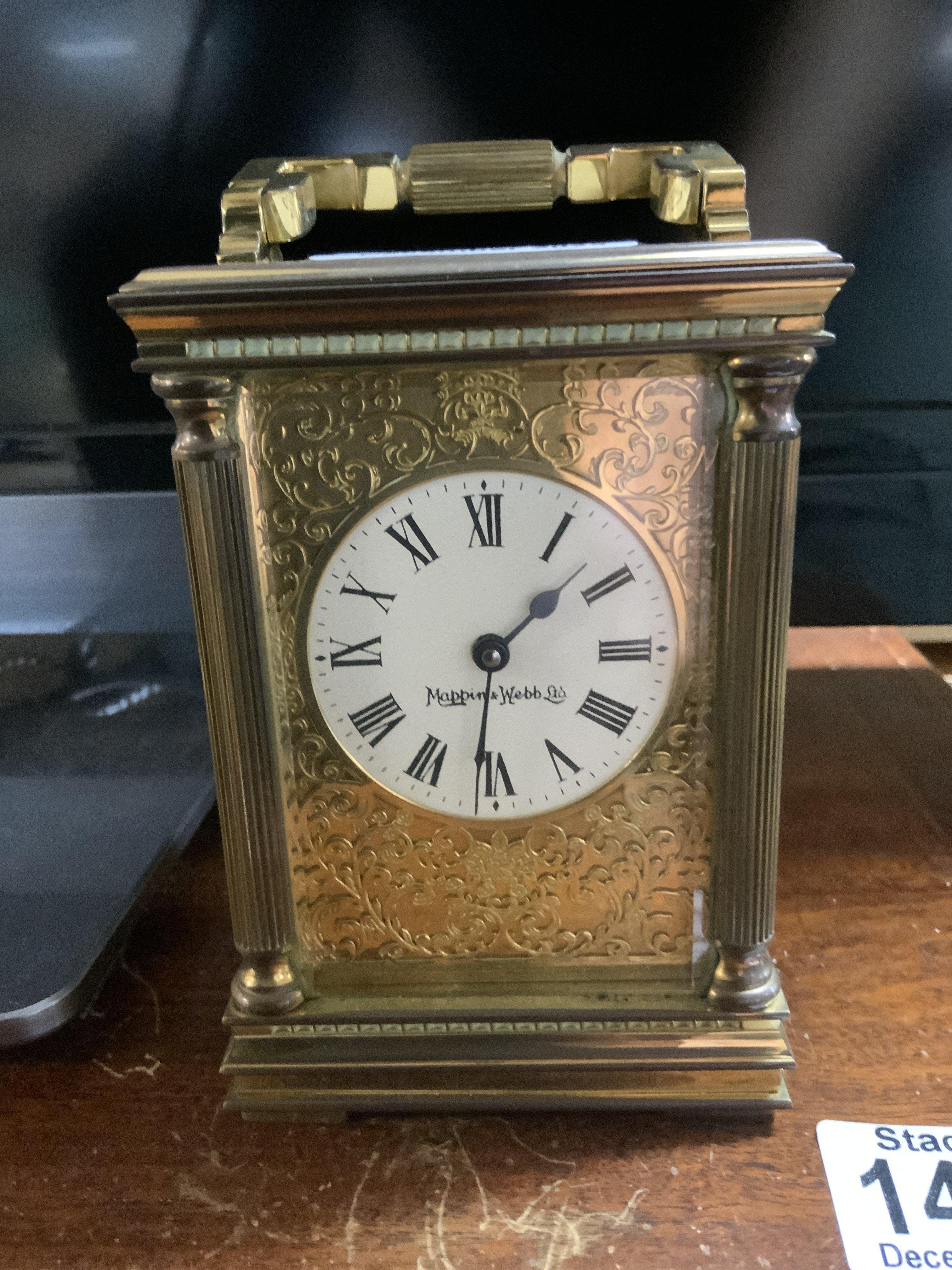 a small Mapping and Webb gilt brass carriage clock