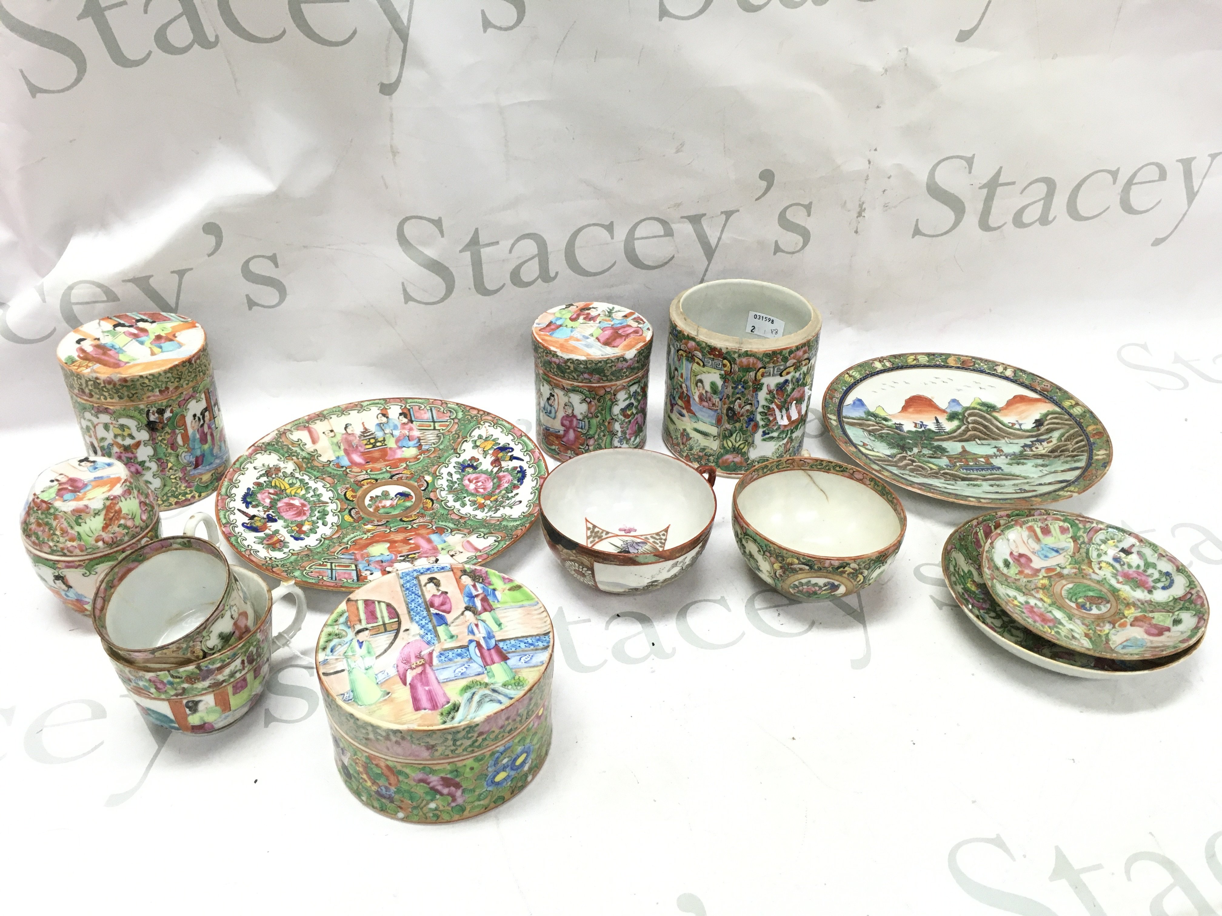 Chinese rose medallion ceramics including plates, jars, cups. This lot cannot be posted