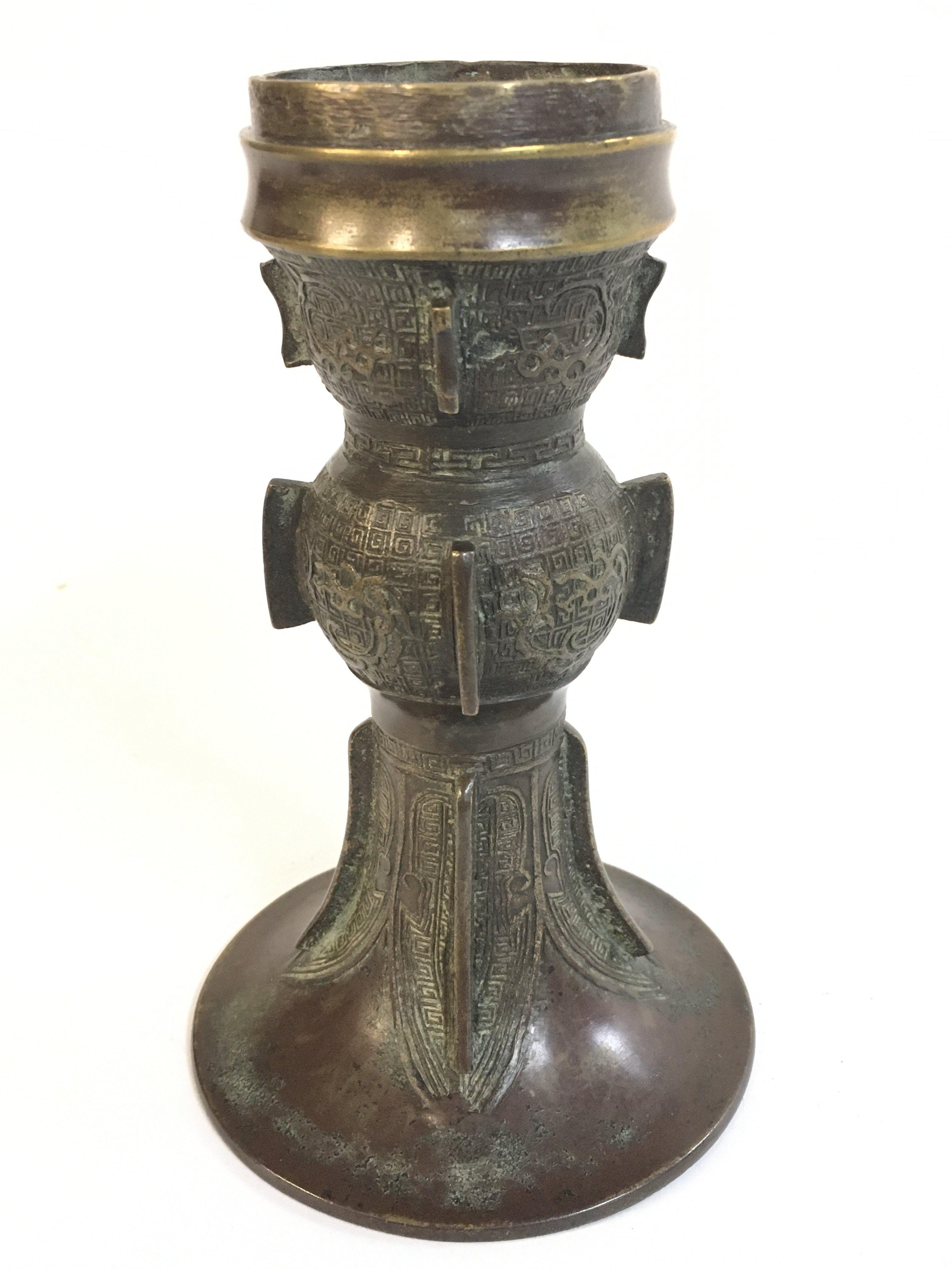Chinese bronze Gu vase , late 19th century . Owned by Maurice Jenkins (1933-2022) North Cornwall collector. 15.5cm tall. Postage category B