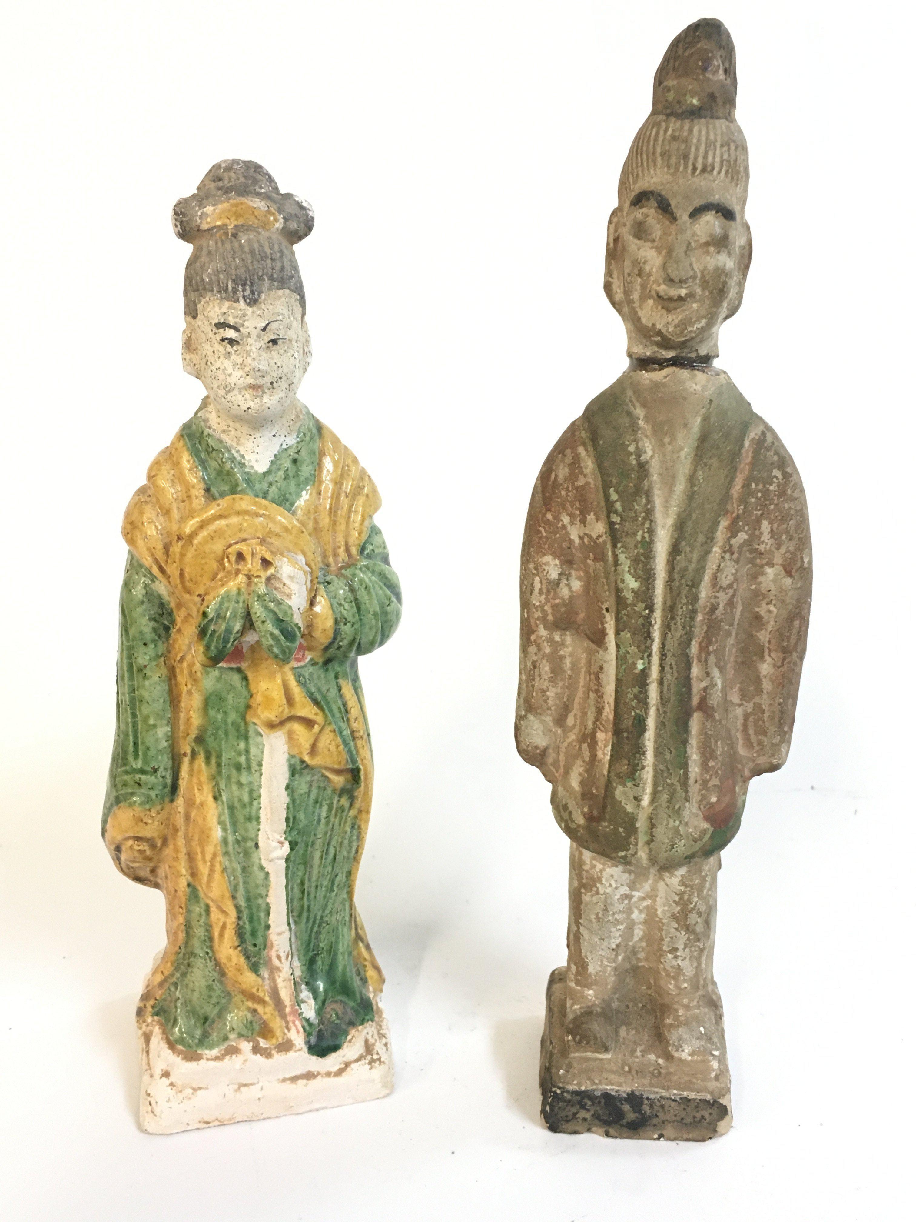 Two Chinese pottery tomb figures 19 and 21cm tall