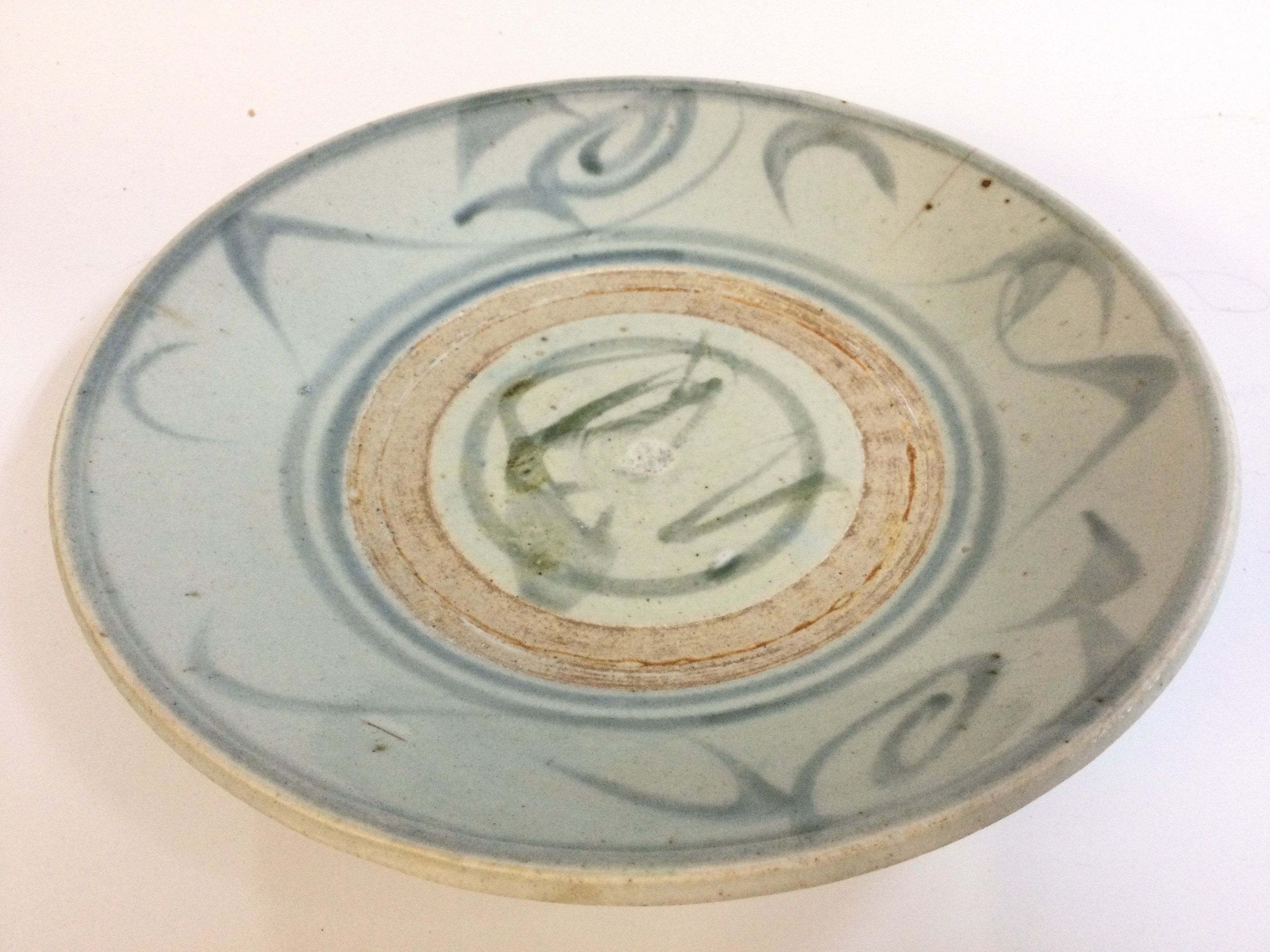 A large Chinese blue and white Ming porcelain , hairline cracks seen. 25cm wide.
