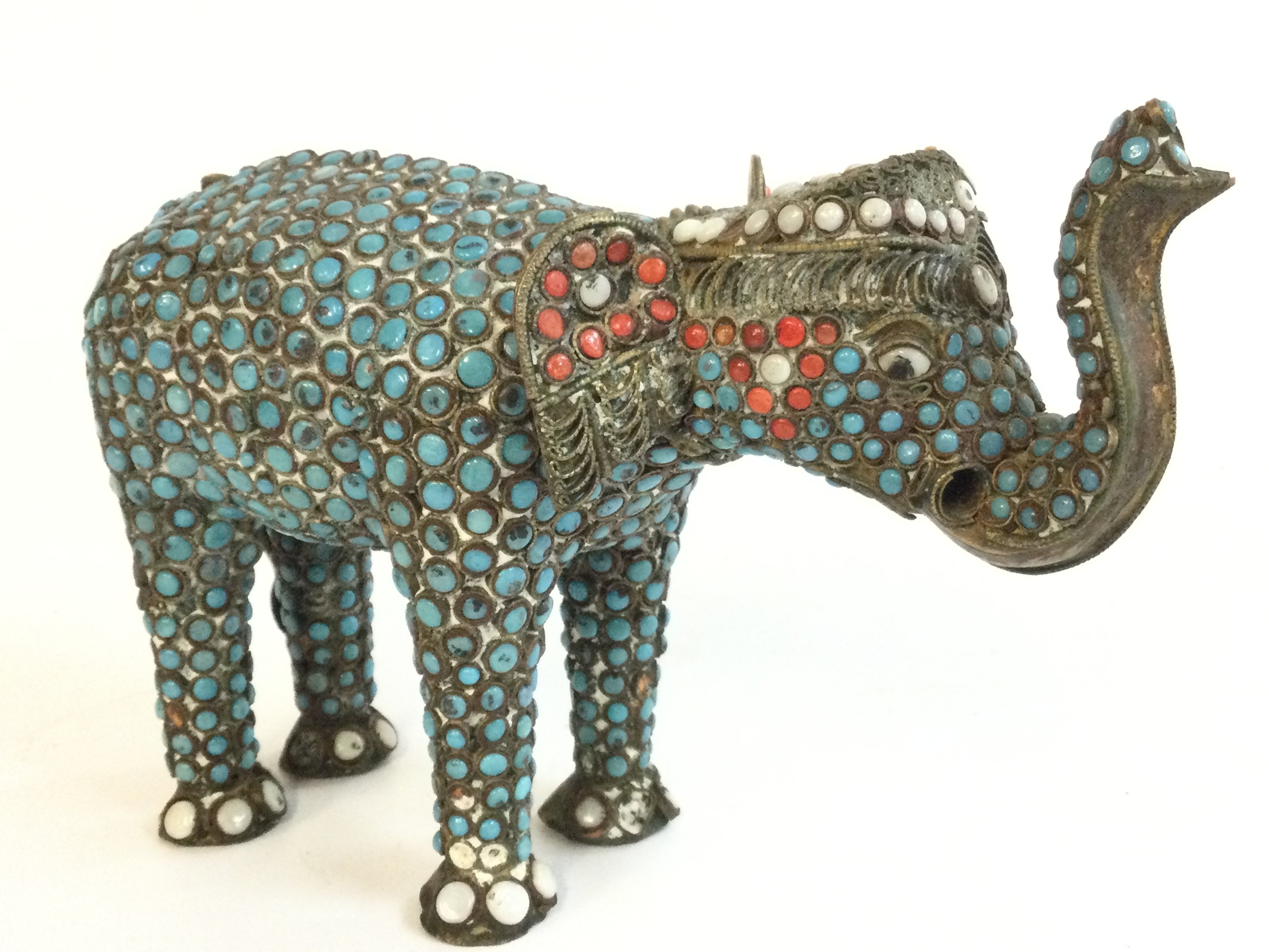 A Chinese coral and turquoise filigree elephant .no reserve . Postage category B