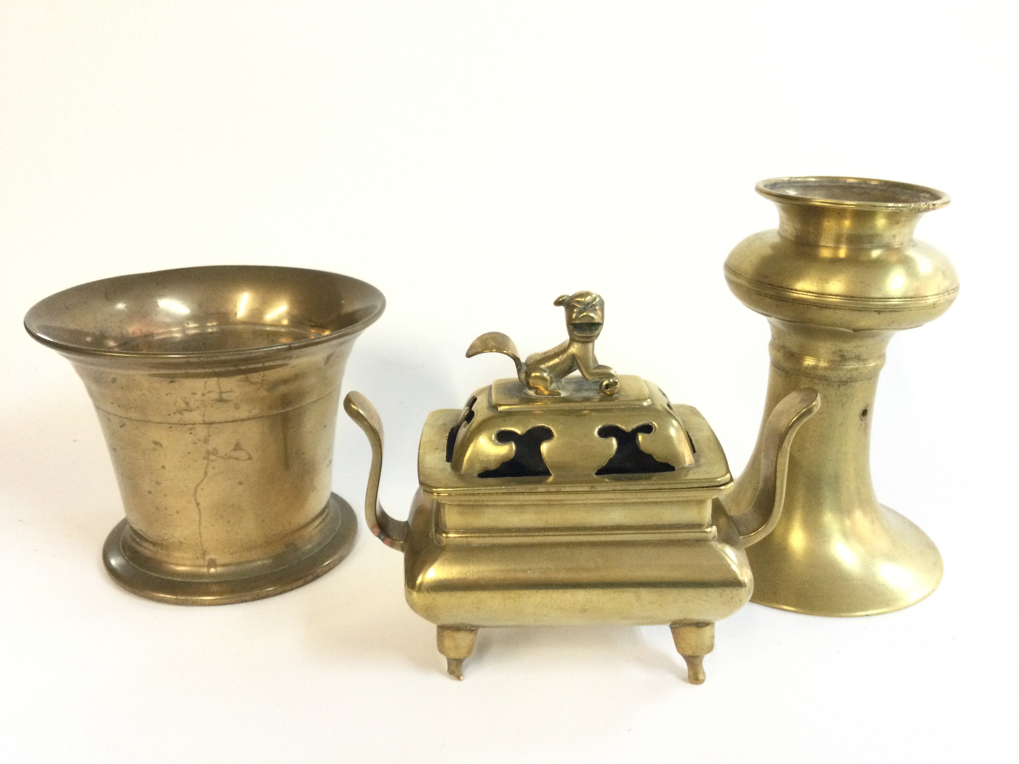 Chinese bronze censor , bronze bowl , vase . 11, 14 and 17 cm tall. Postage category C