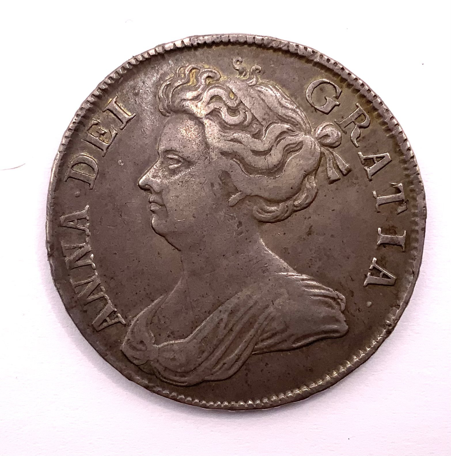 Great Britain 1707 Queen Anne Early Milled Silver Half Crown, Septimo Edge, GF/GVF.