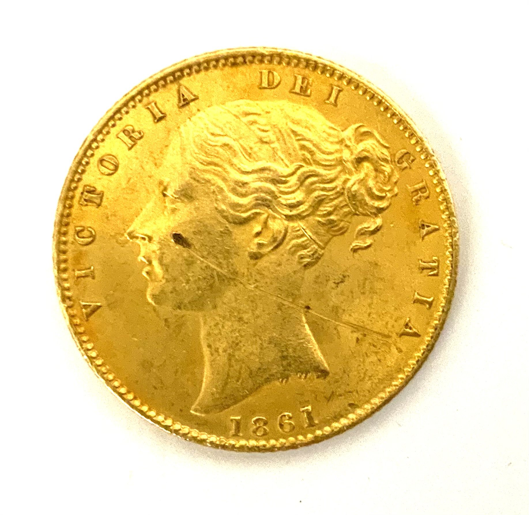 1861 London Mint Victoria Young Head "Shield back" Full Sovereign. (A)