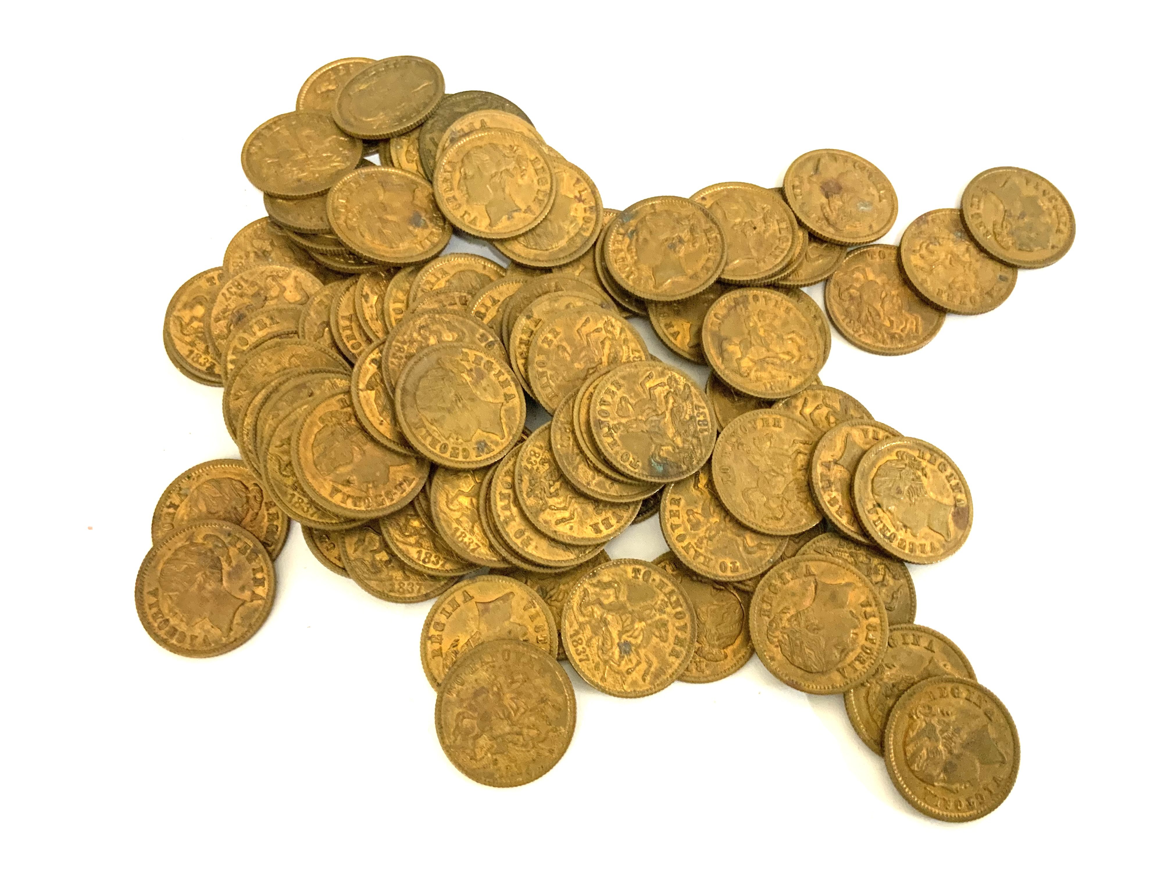 A large collection of 1837 Cumberland Jack Hanover Tokens. (A)