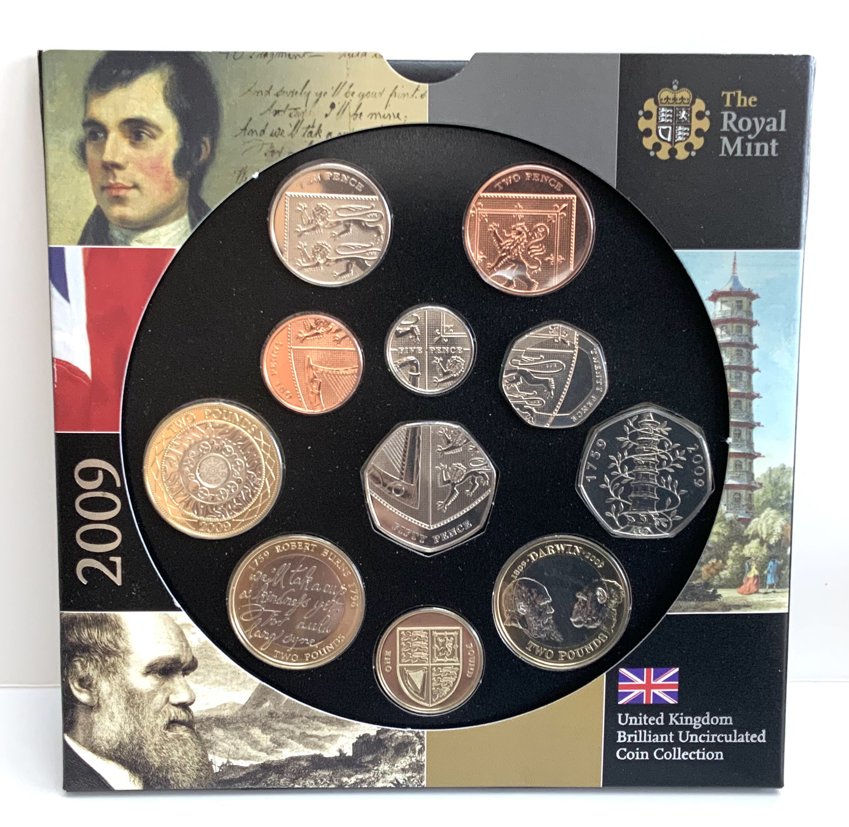 A 2009 Royal mint issue uncirculated coin set including the Kew Gardens 50p. (A)