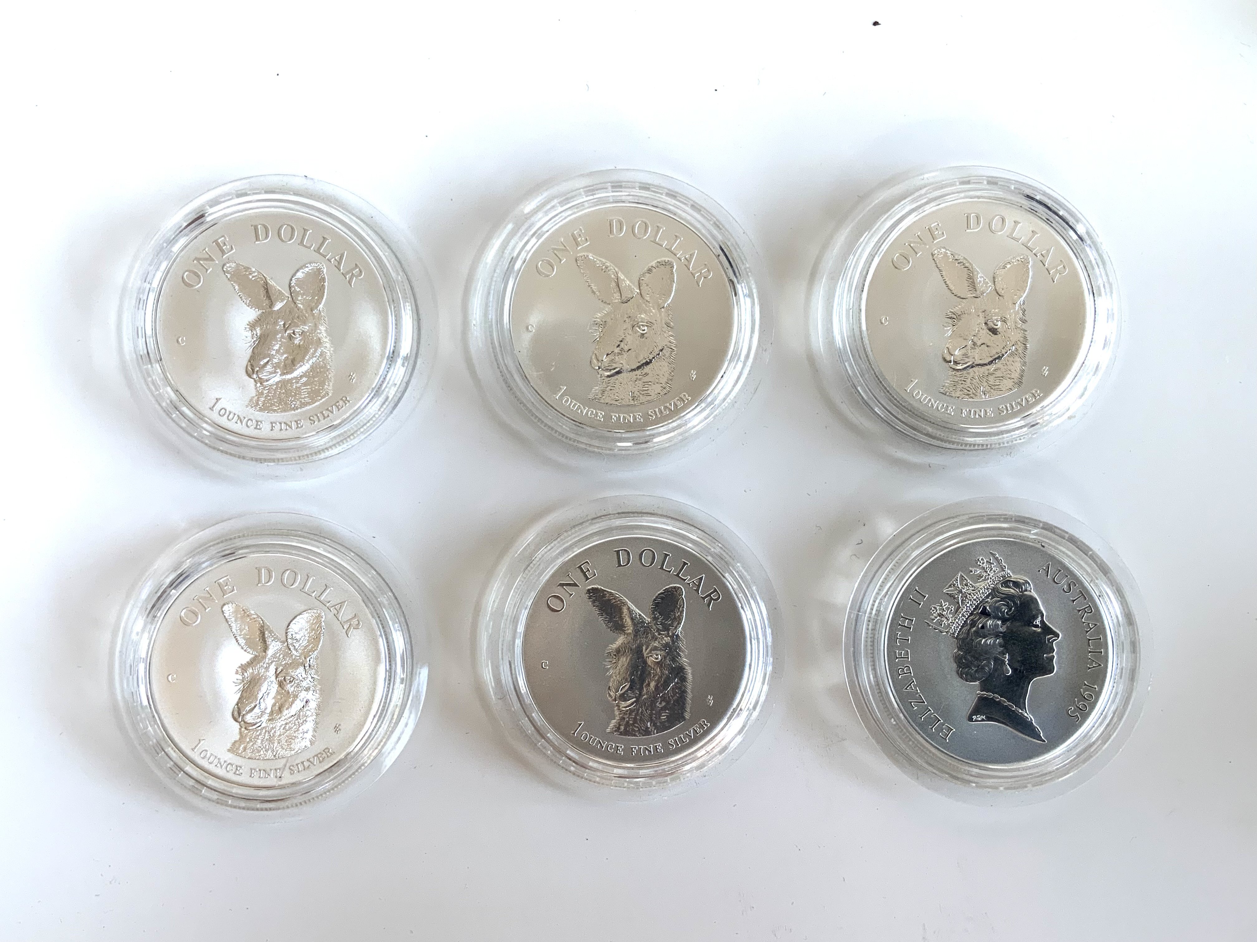 6 1995 Australian 1 Ounce coins. (A)