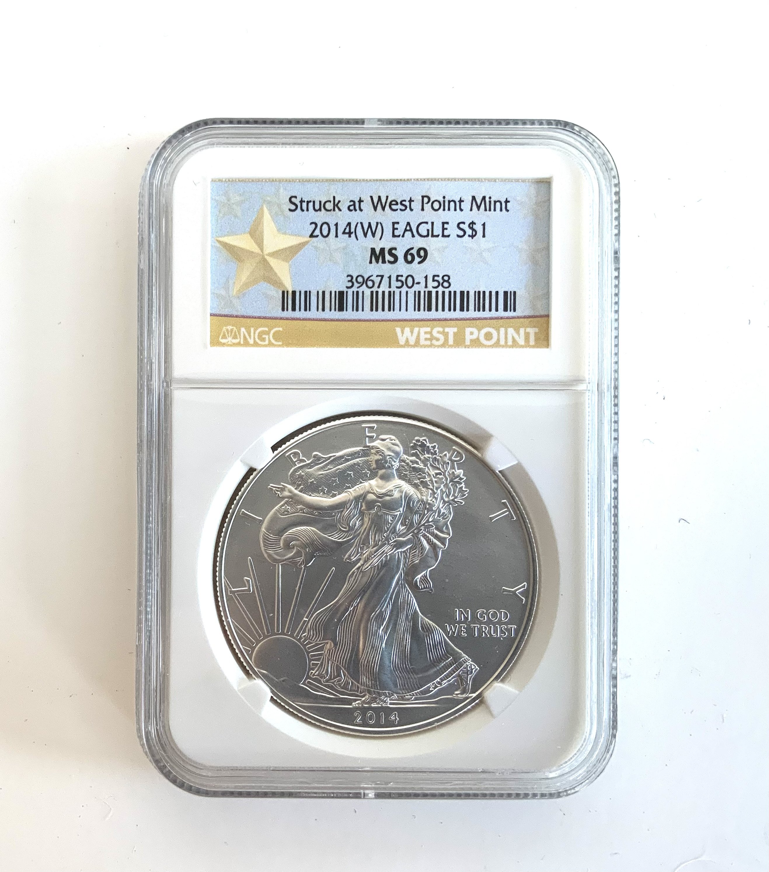 2014 days American Eagle One ounce fine Silver Proof Coin West Point Mint, NGC Graded MS69. (A)