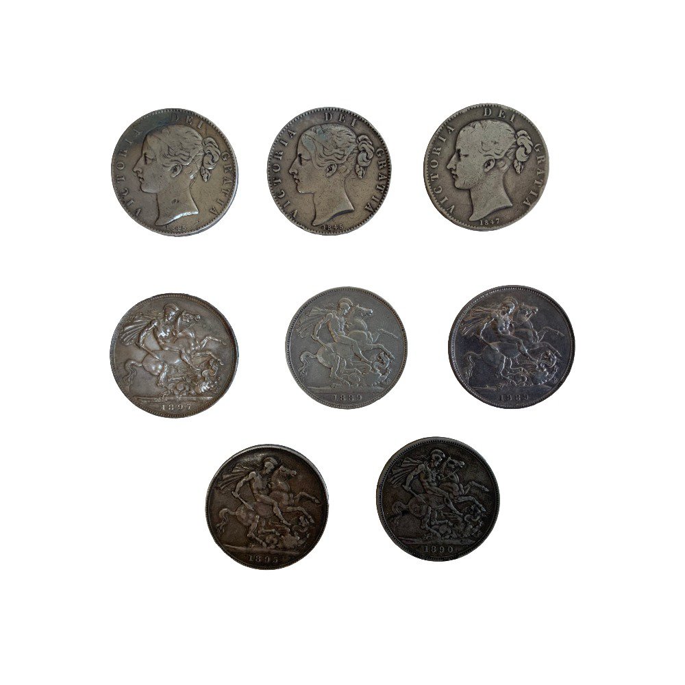 A Good collection of Victorian crowns (8) to include 1845 x 2, 1847 Young Head, 1889 x 2, 1890, 1895, 1897. (A)