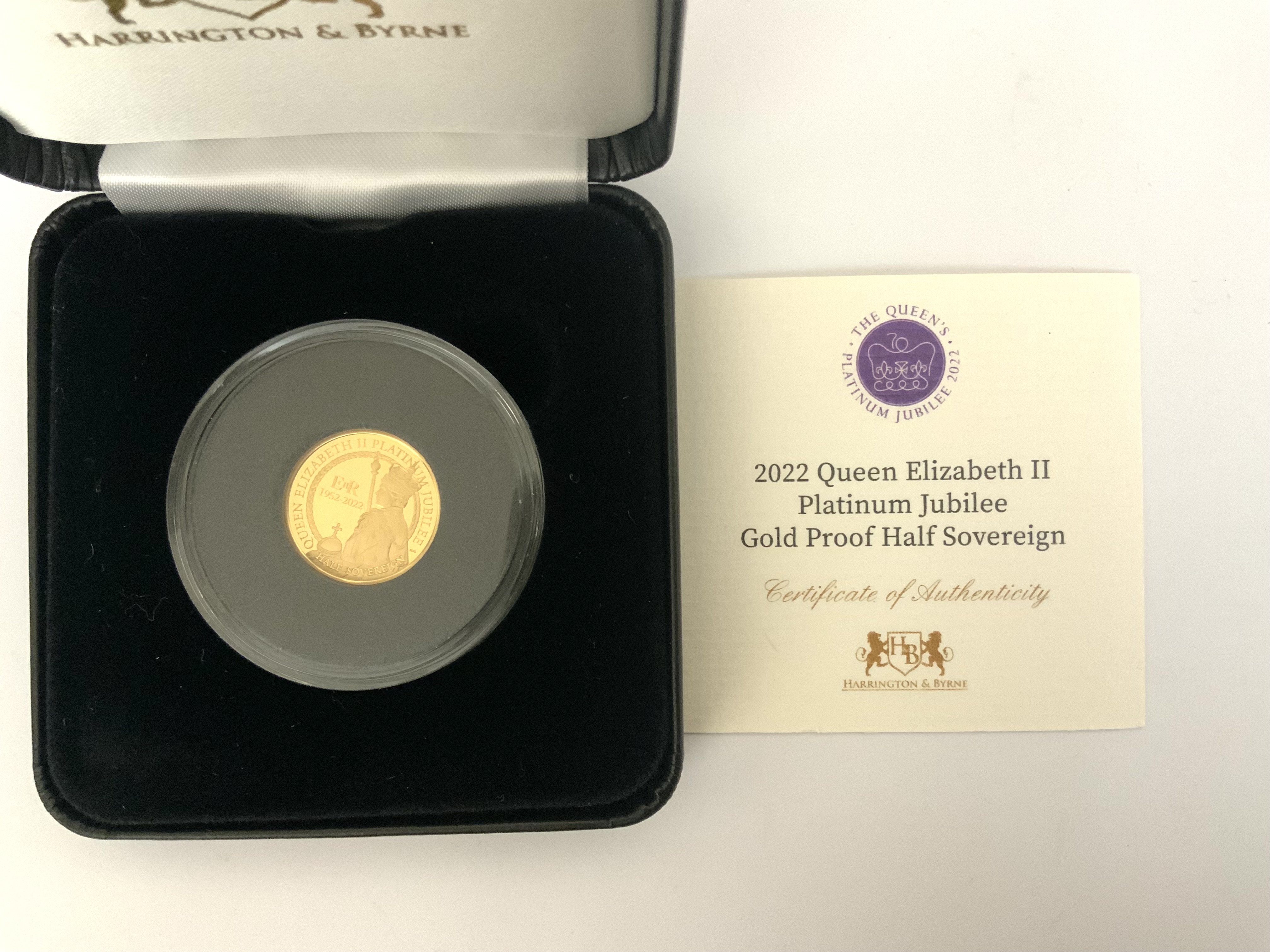 2022 Queen Elizabeth II platinum Jubilee gold proof half sovereign.
