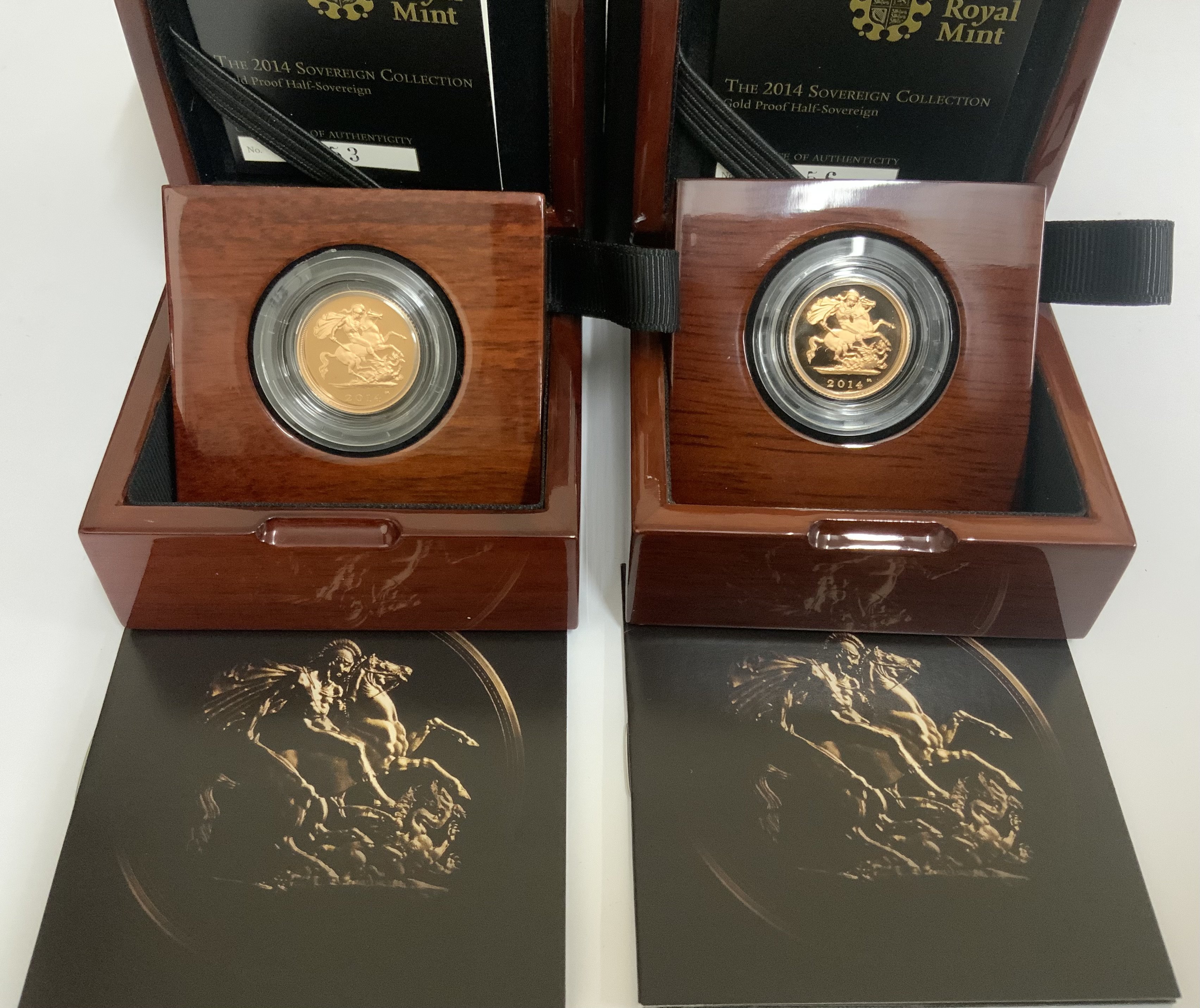 Royal mint Queen Elizabeth II 2014 gold proof half sovereign x 2 (A)