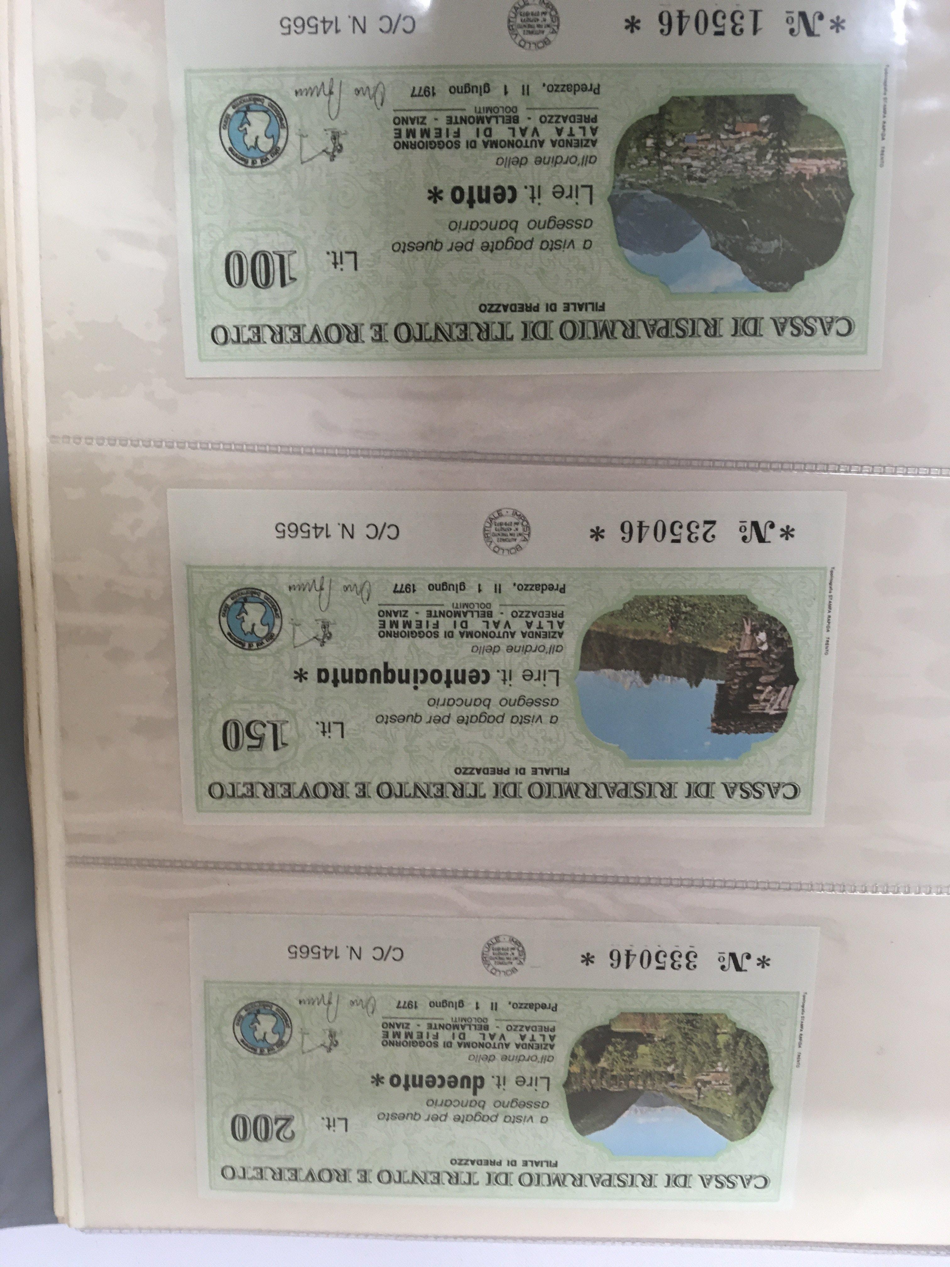An Album containing Italian small denomination bank notes and other bank notes.