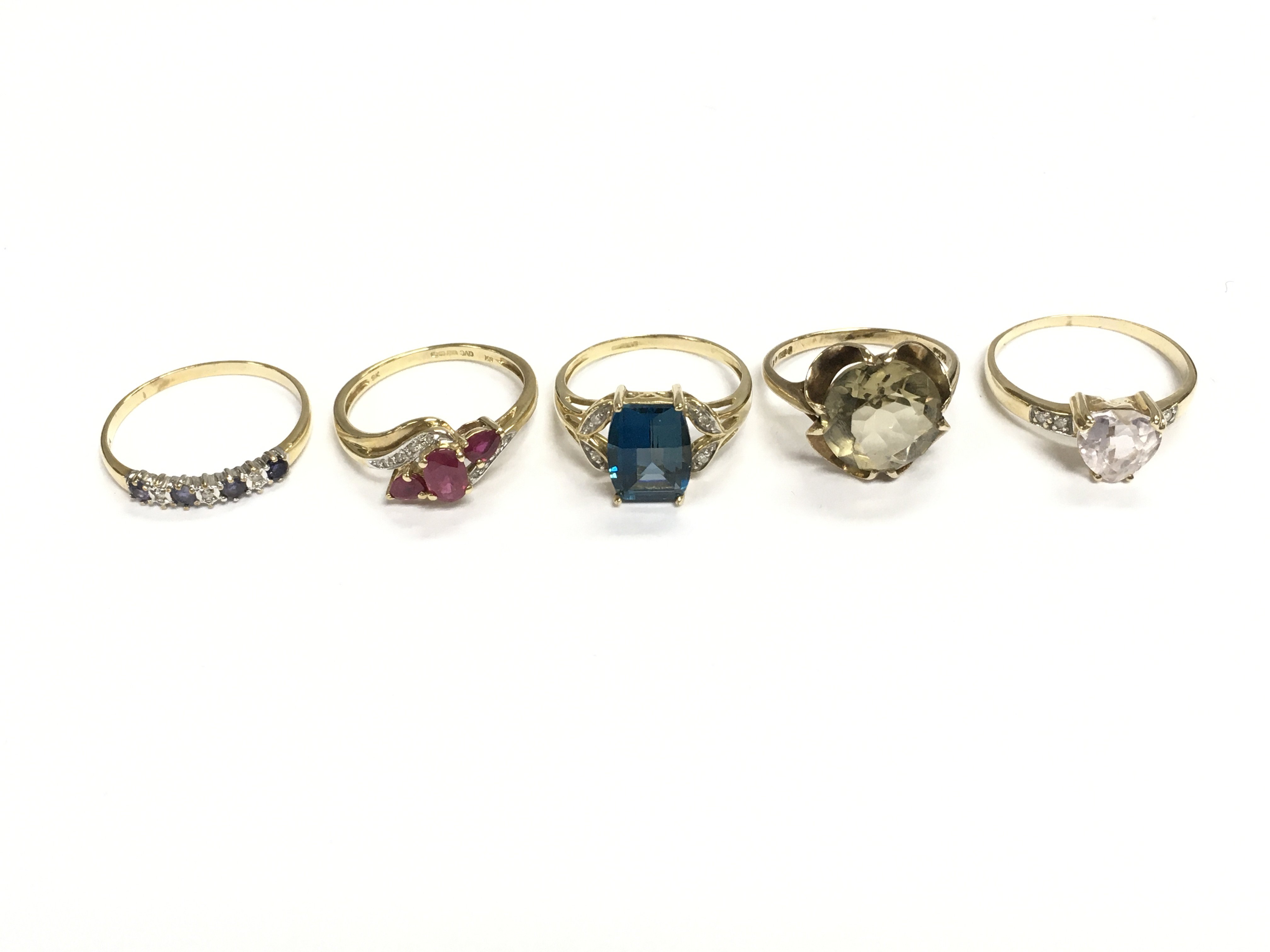 A collection of assorted 9ct gold rings set with various stones. 12.53g