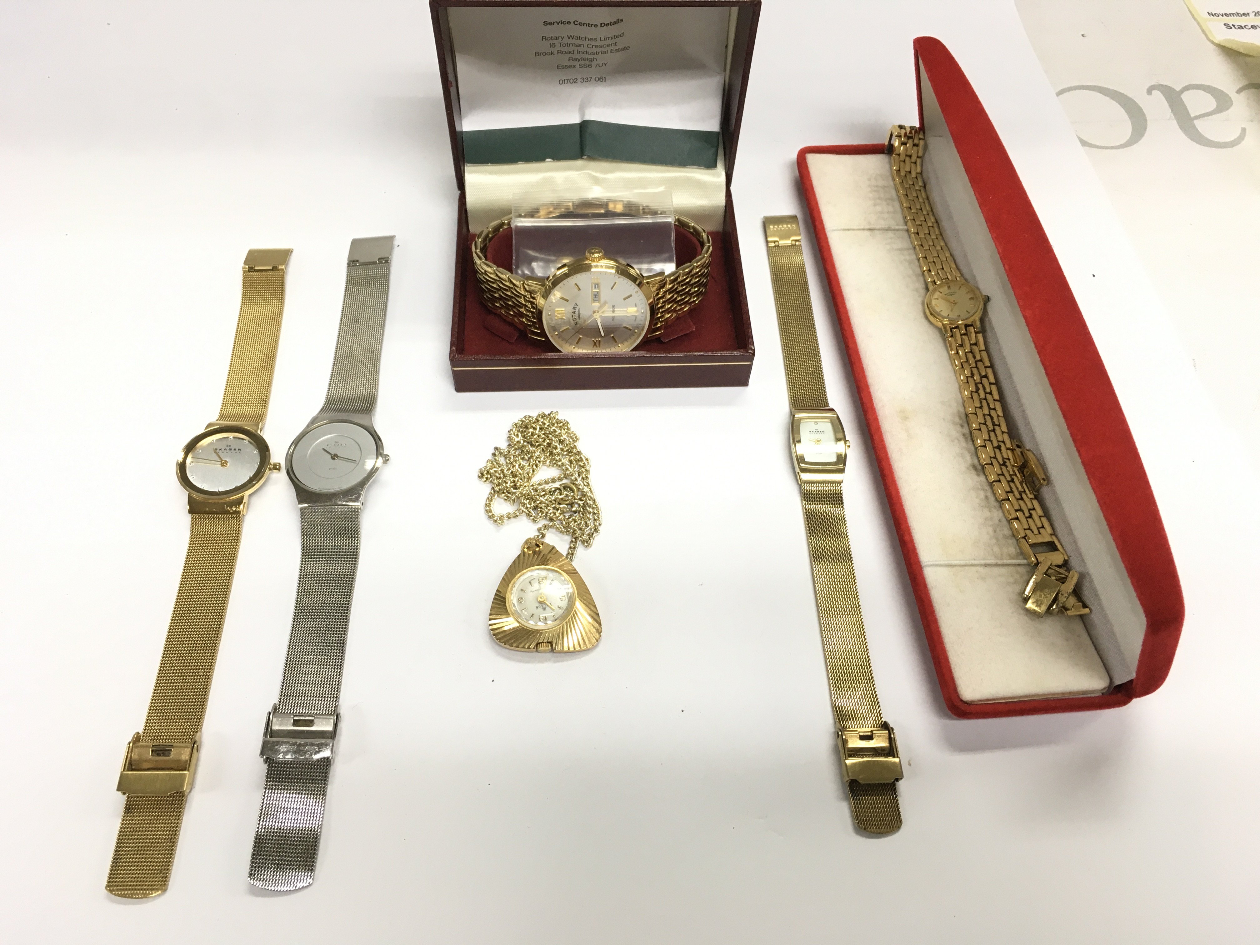 6 dress watches including a rotary with box and links. Postage B