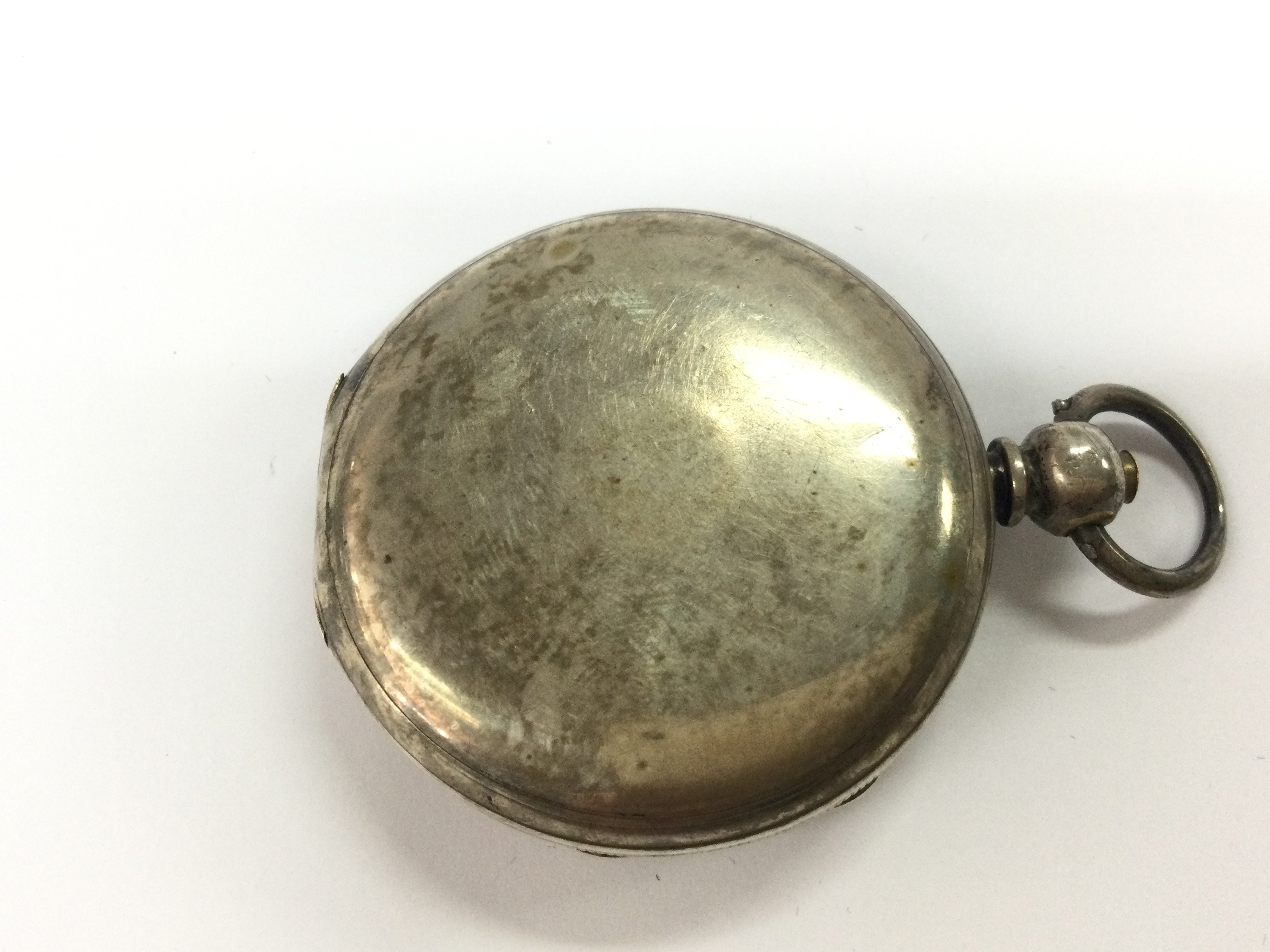 A silver cased hunter pocket watch. Not seen running.
