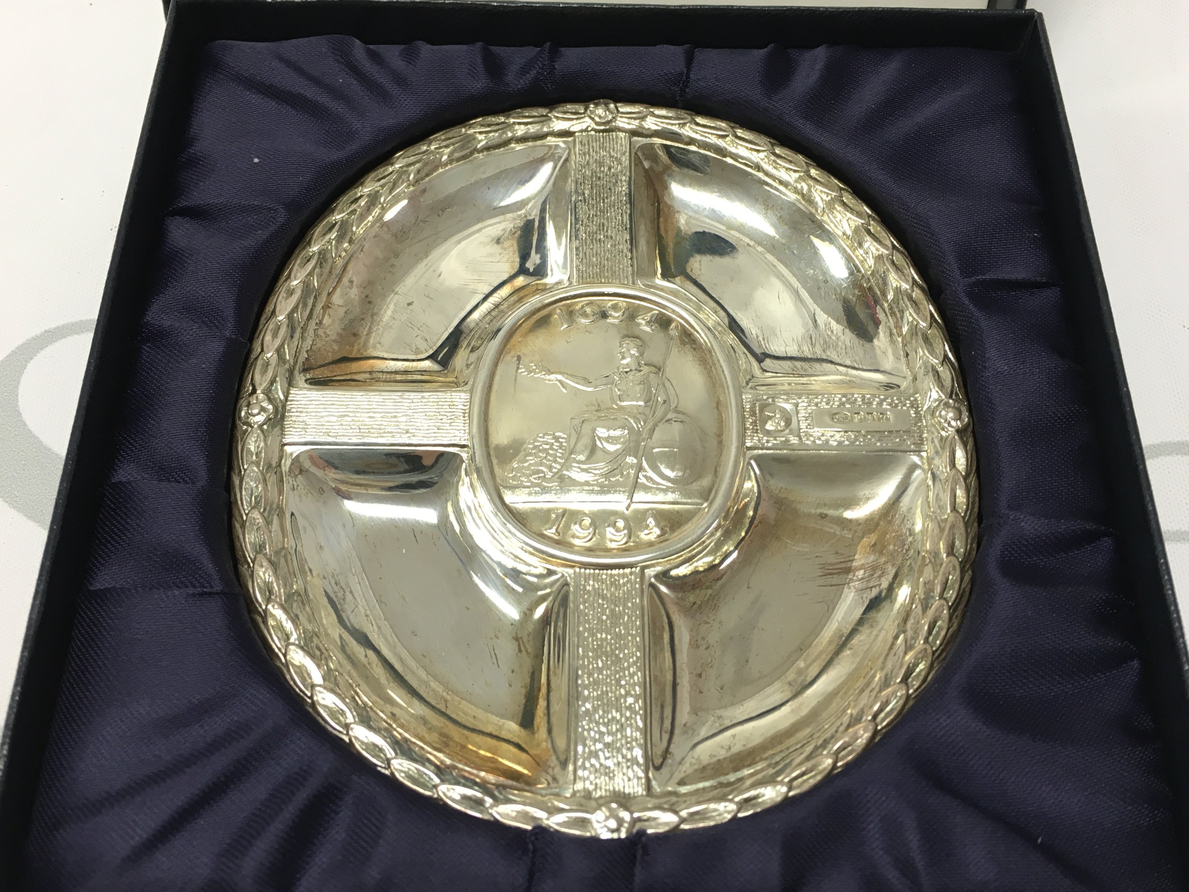 A small silver hallmarked Bank of England dish.