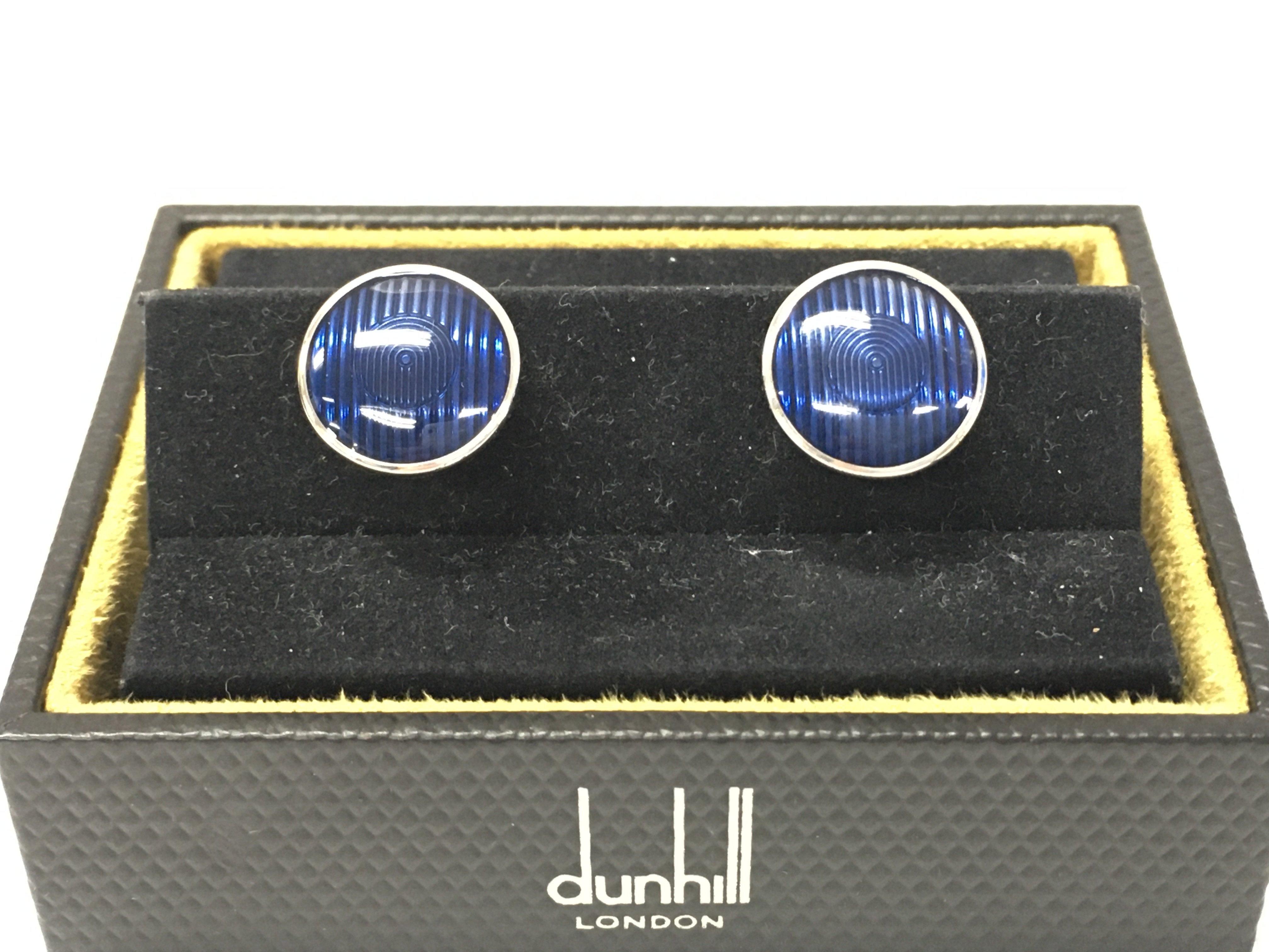 An Alfred dunhill silver and enamel roadster headlight pair of cufflinks.