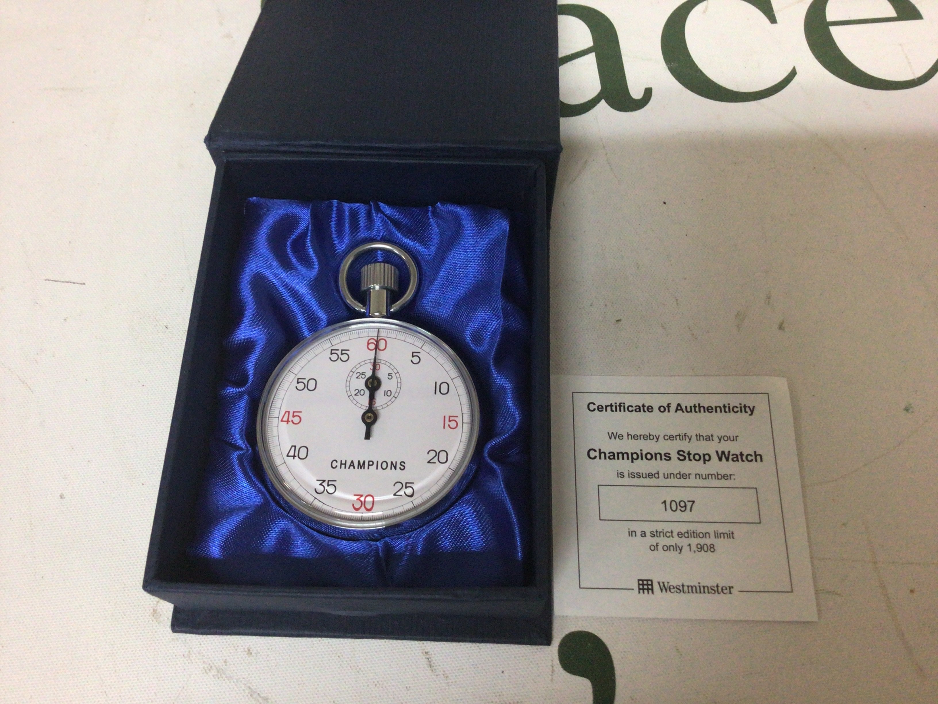 A limited edition Champions Stop watch in a fitted case