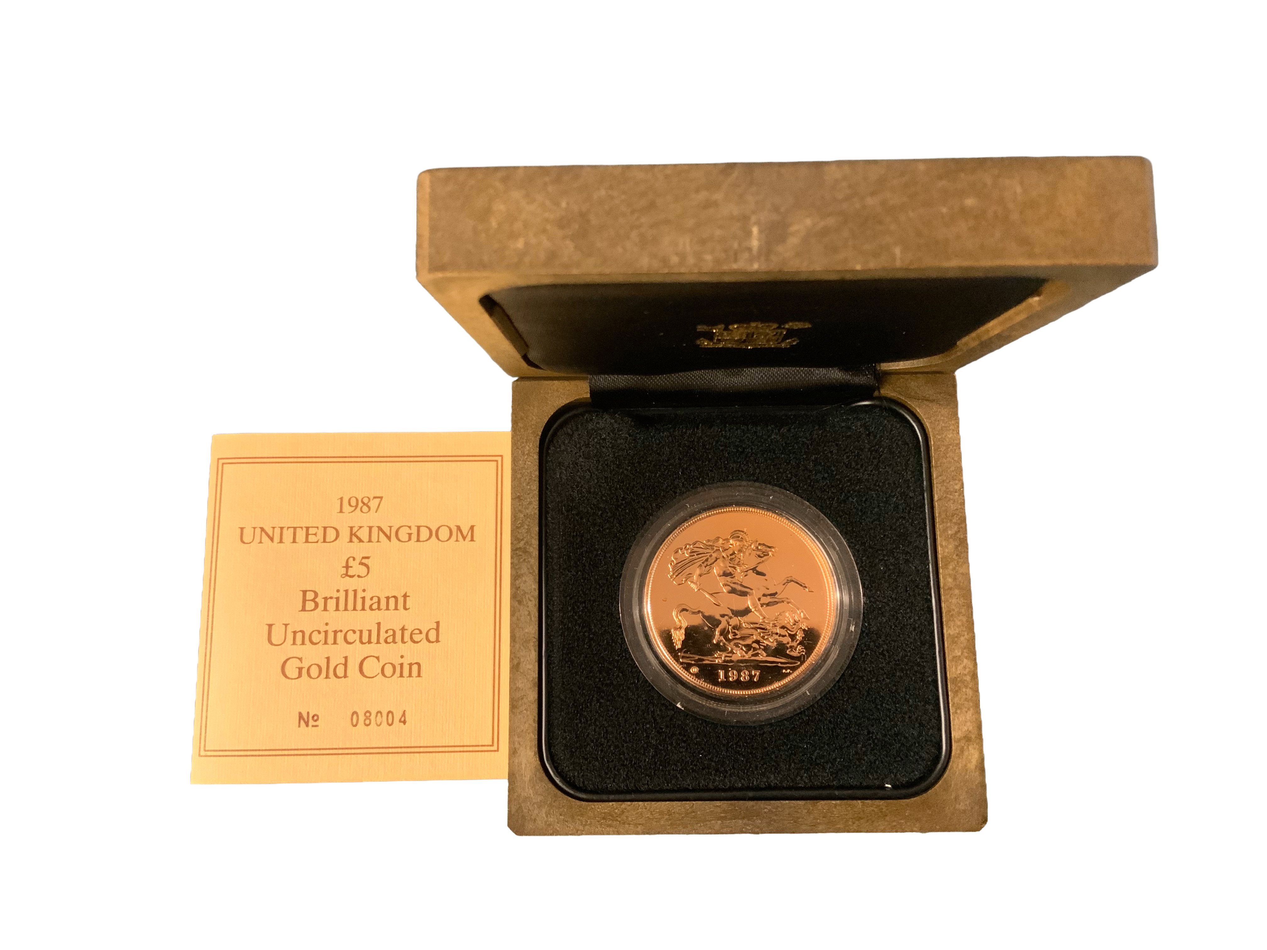 1987 Gold 5 Pound Coin Brilliant Uncirculated Boxed. No.08004