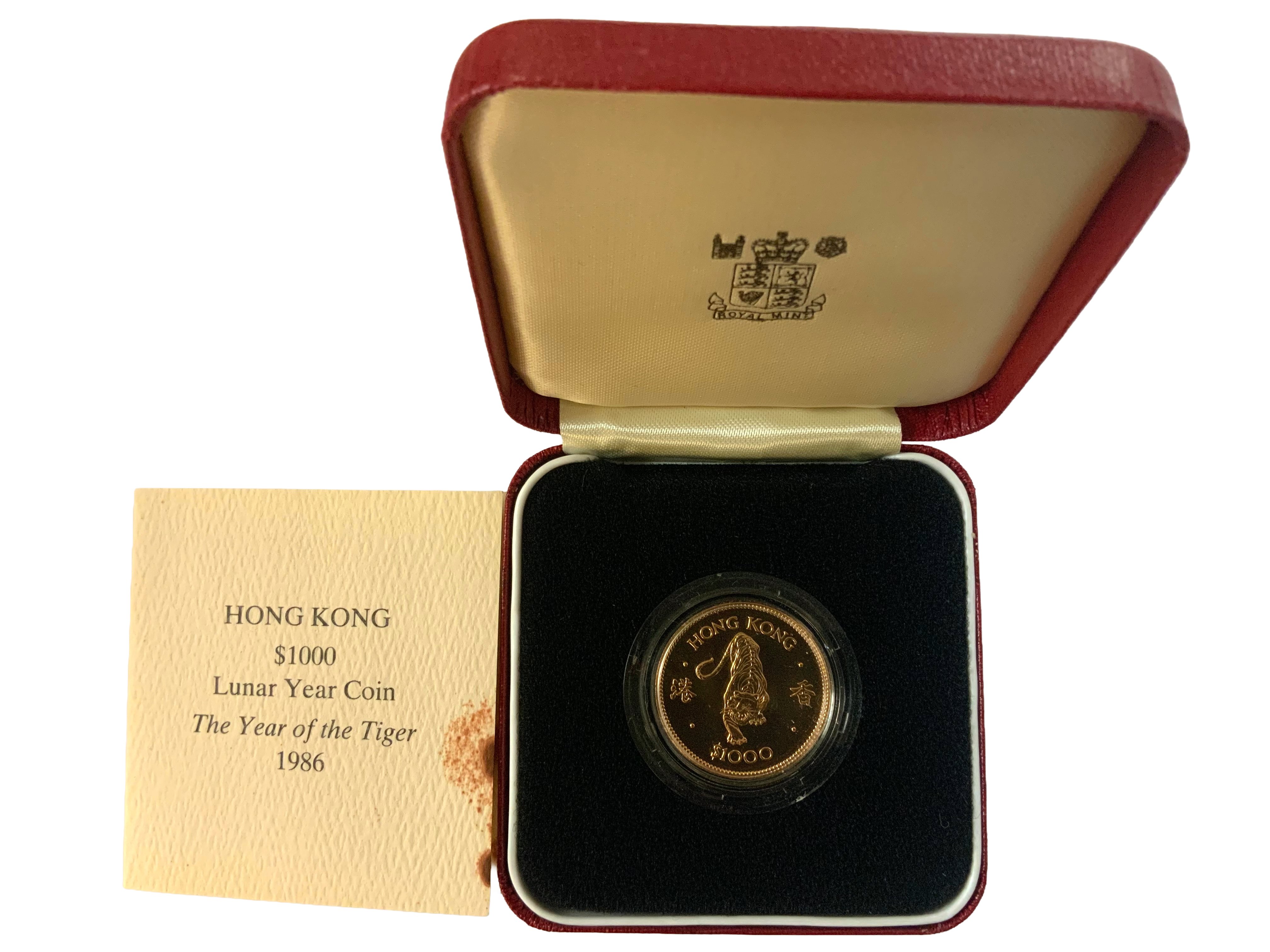 Royal Mint Issue 1988 Hong Kong $1000 gold coin, Year of the Tiger.