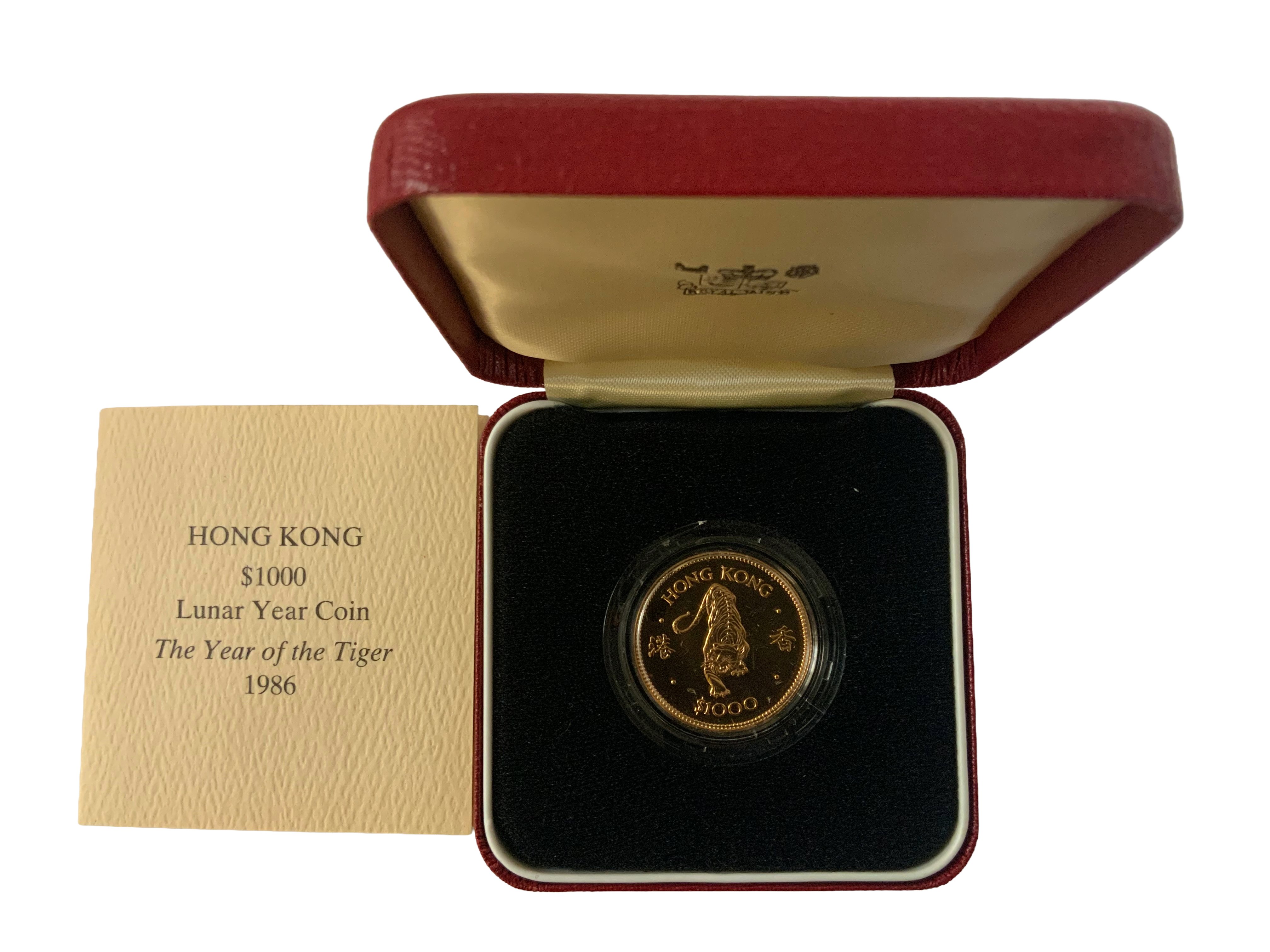 Royal Mint Issue 1986 Hong Kong $1000 gold coin, The Year of the Tiger.