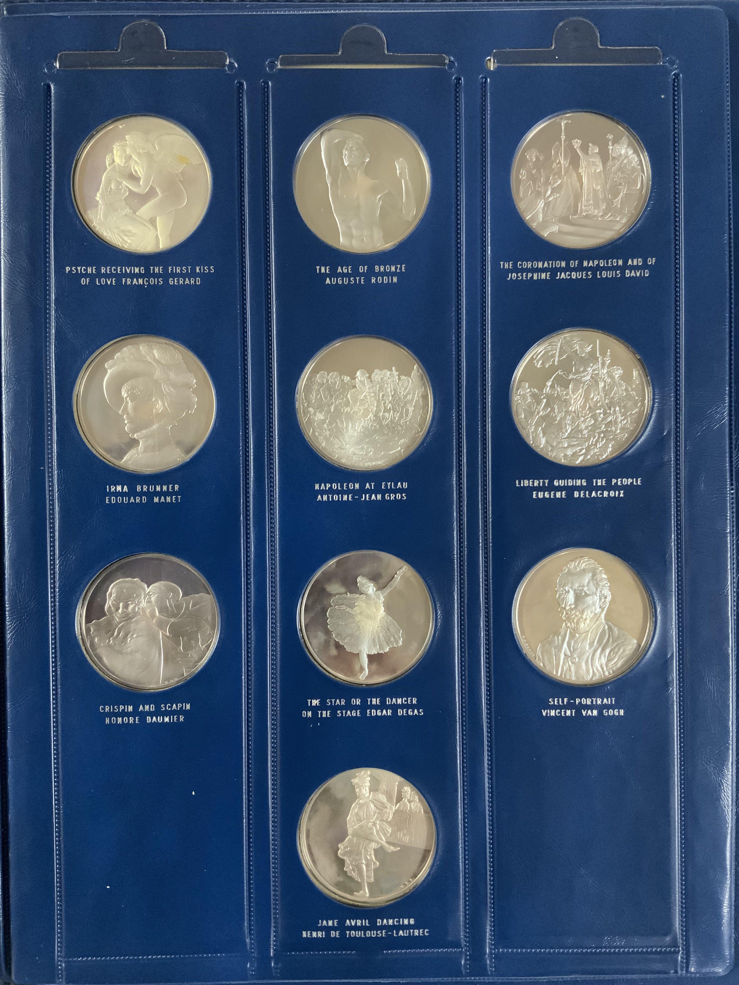 Treasures of The Louvre, a set of 50 sterling silver Medallions struck by John Pinches, approx 1.5 kg.