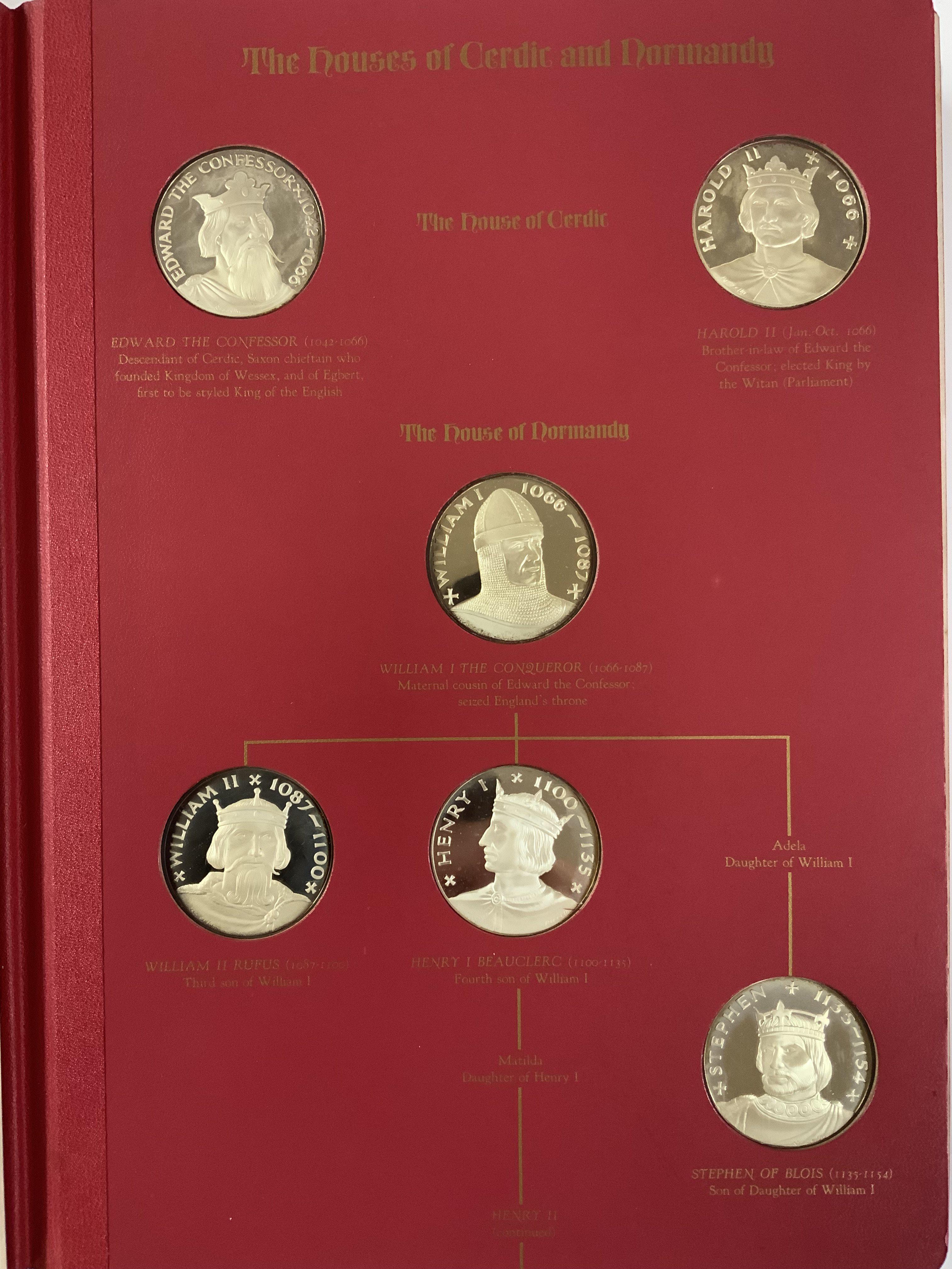 The Kings and Queens of England, a set of 43 sterling silver Medallions struck by John Pinches.