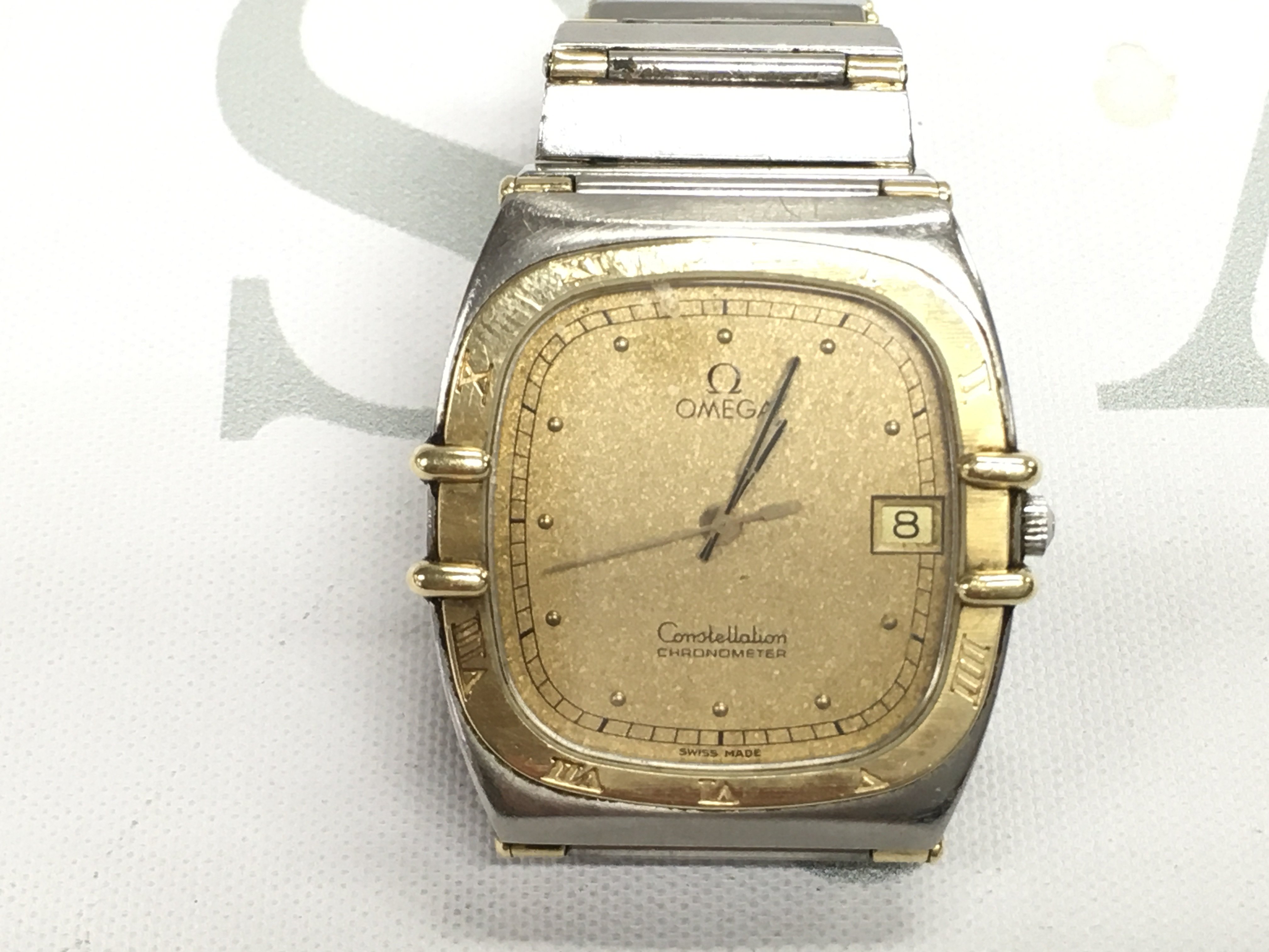 An Omega Constellation in gold and steel. Seen running. Case is approximately 32mm Postage B
