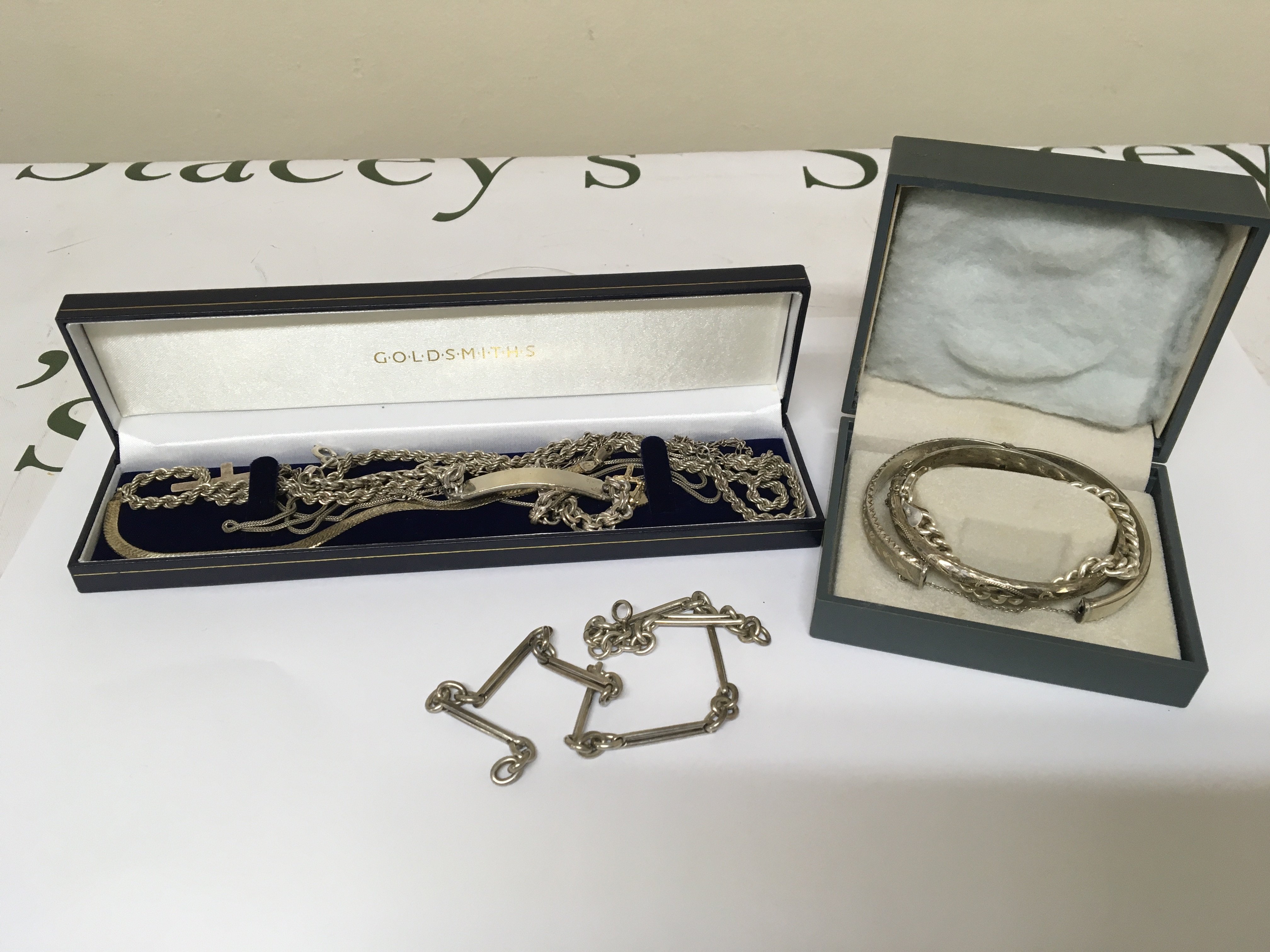 A Vintage silver watch chain necklace and bracelets