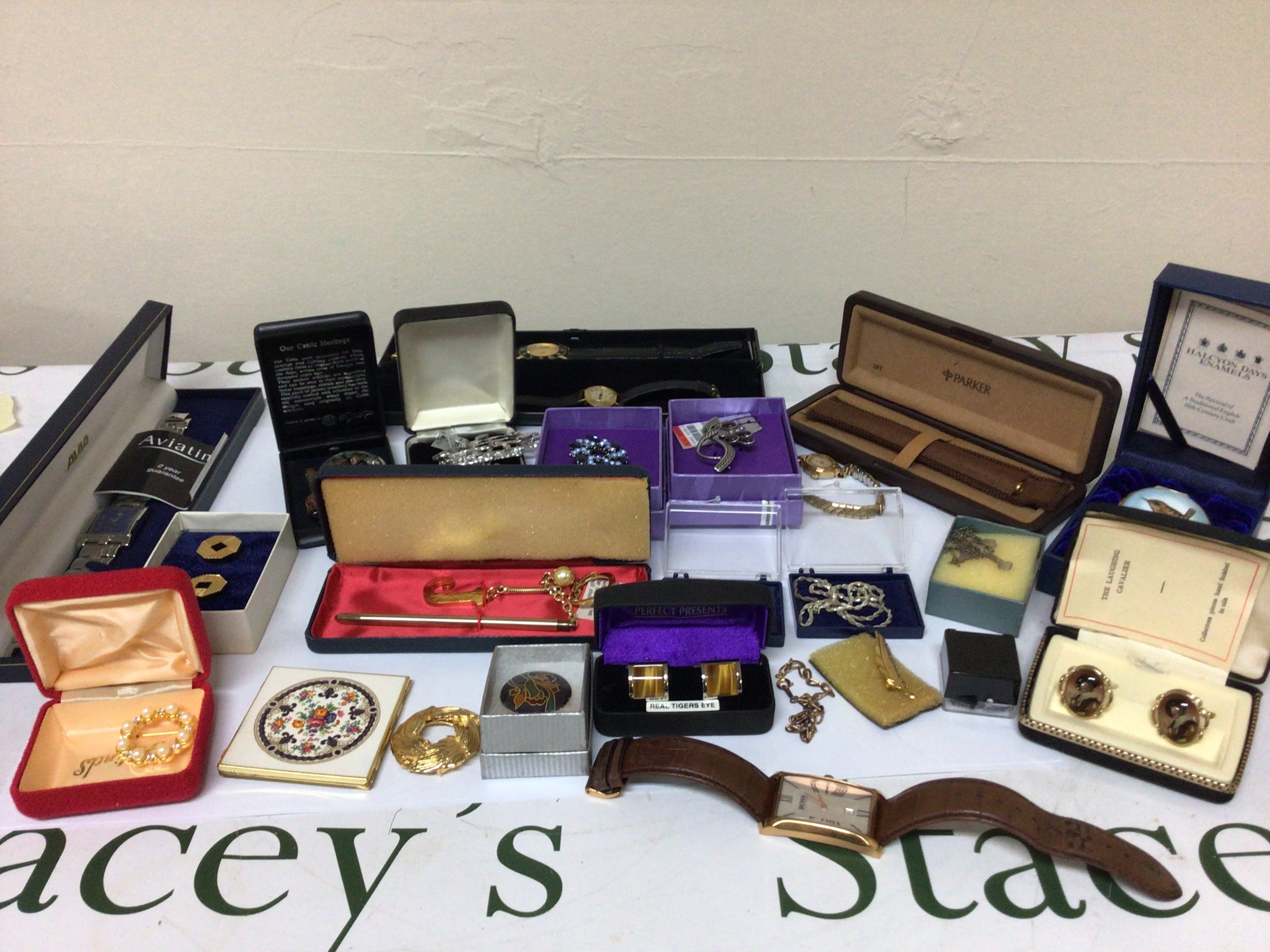 Three Gents watches silver necklaces and costume jewellery.