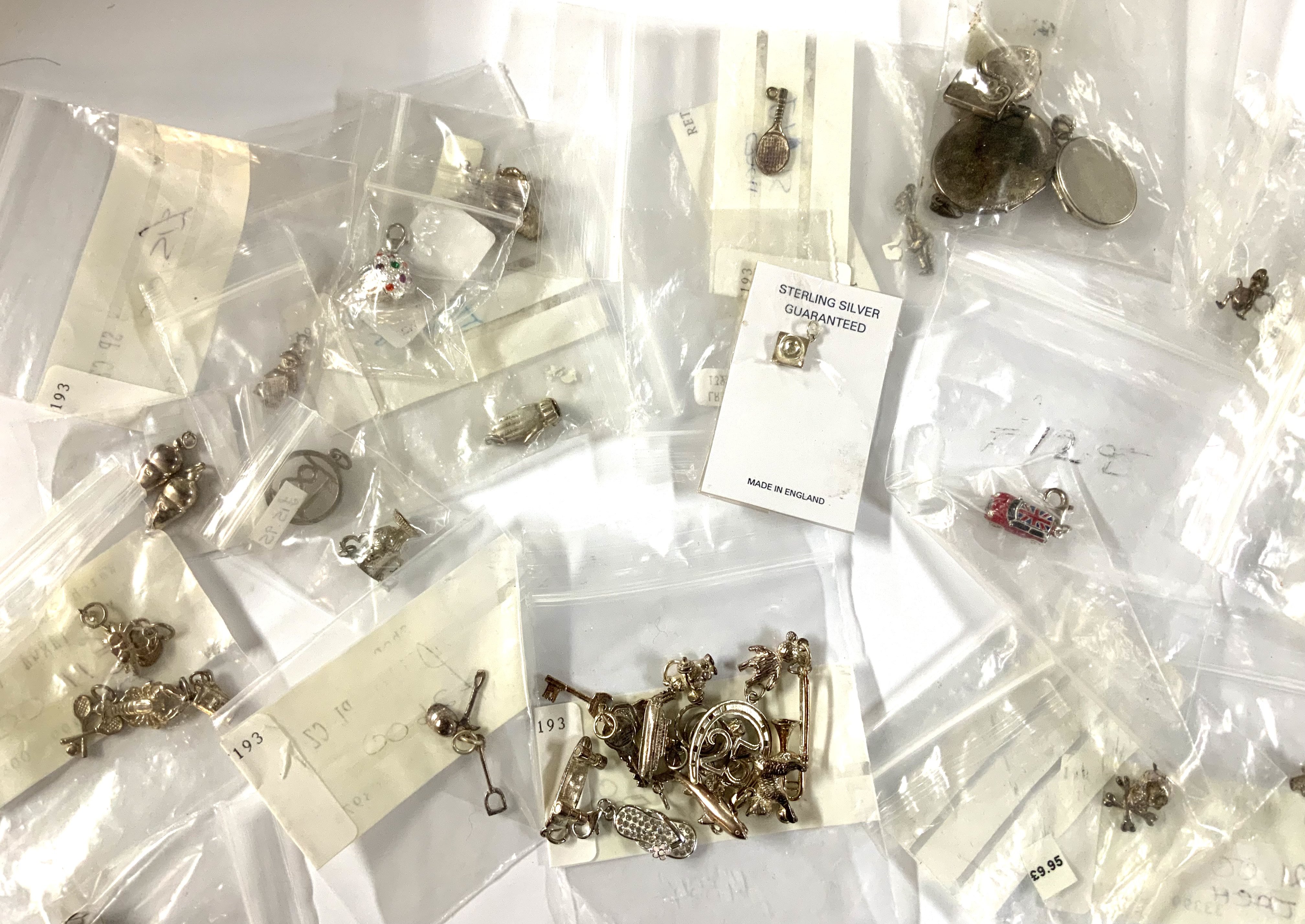 A Large collection of sterling silver charms. (A)