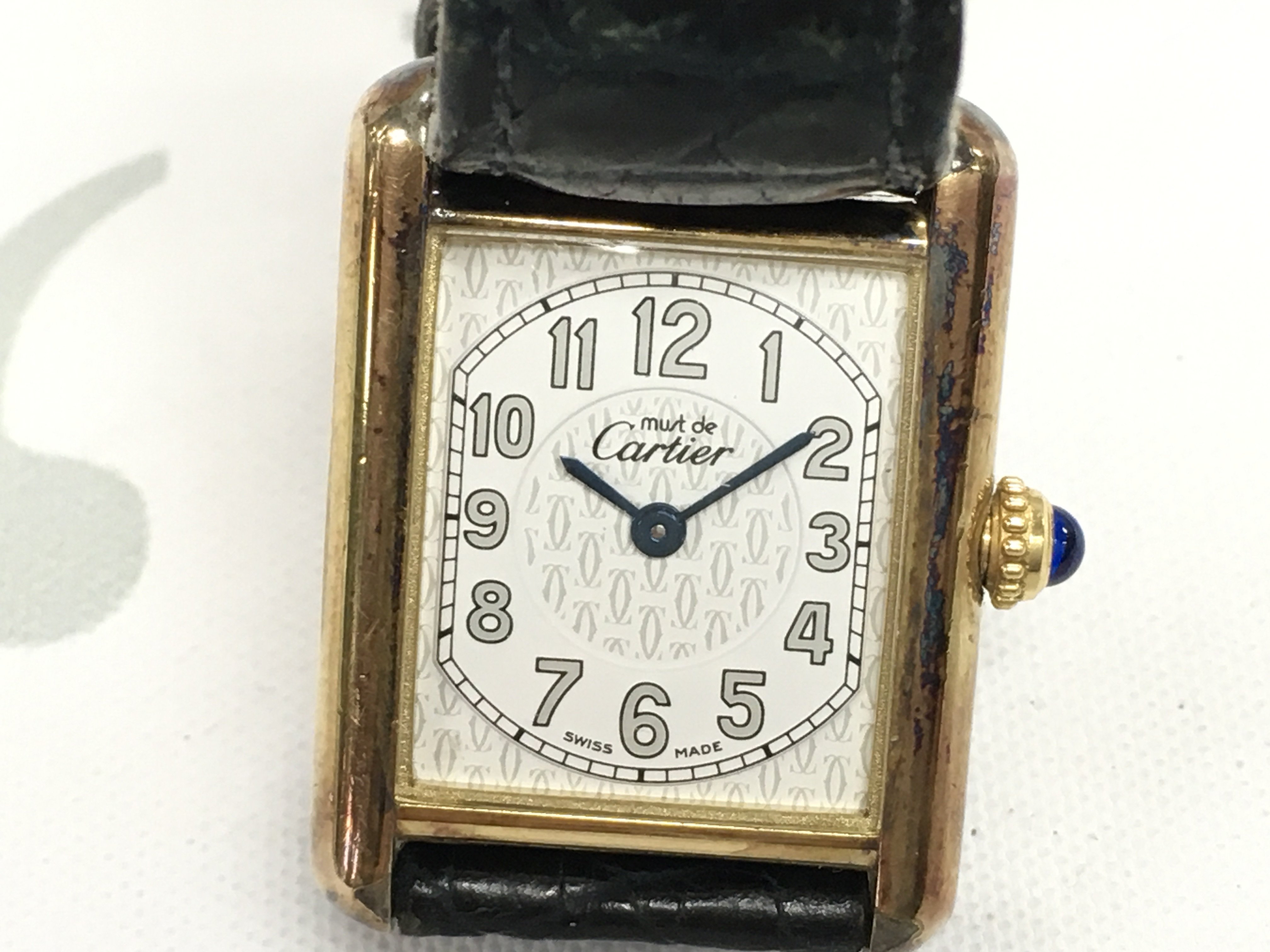 Cartier Must De Tank 2415 Quartz Watch Gold-Plated 925 Art Deco Style Dial. Not seen running. Postage B