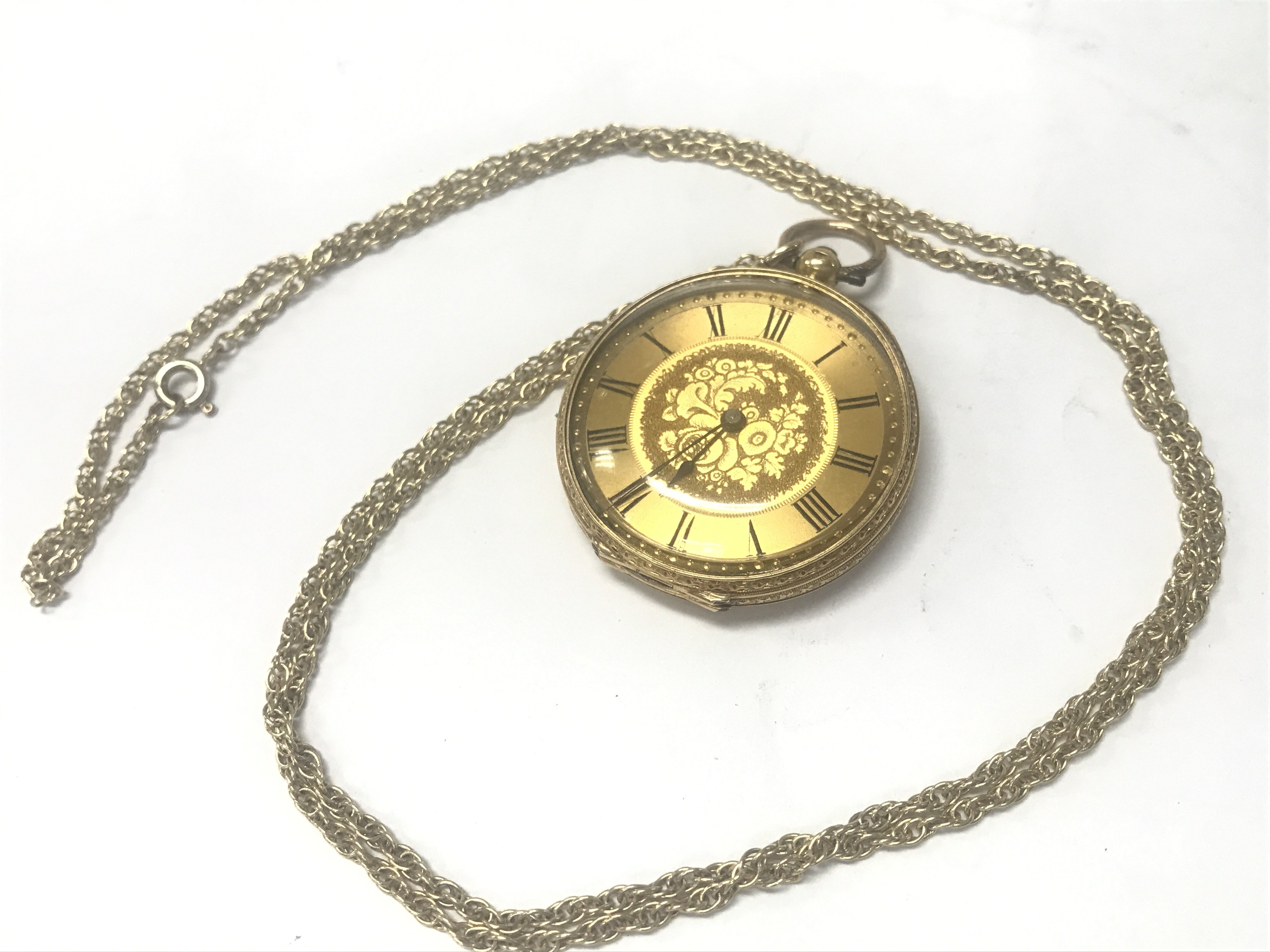 18ct outer cased ladies pocket watch, 43g total weight approx. Postage category A