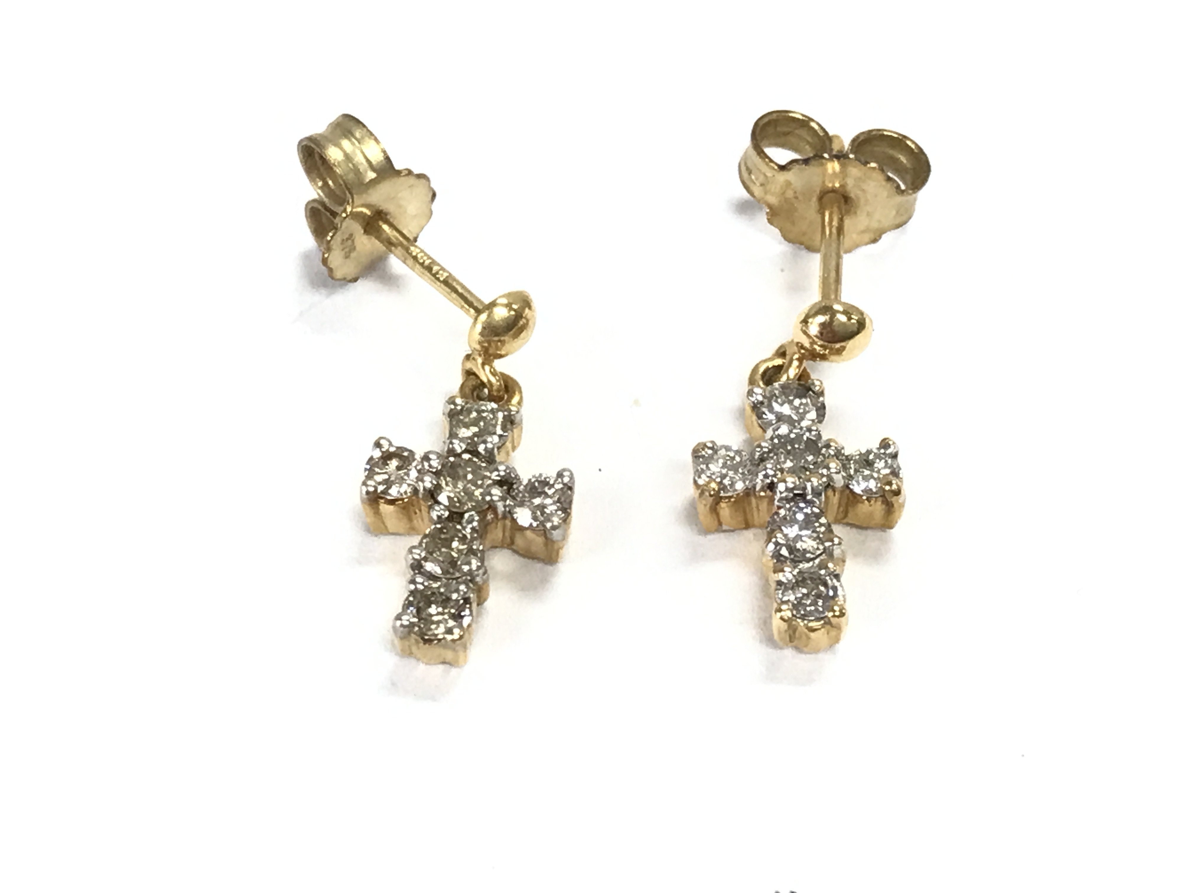 A pair of 18ct gold diamond cross earrings note backs are 9ct. 2.33g