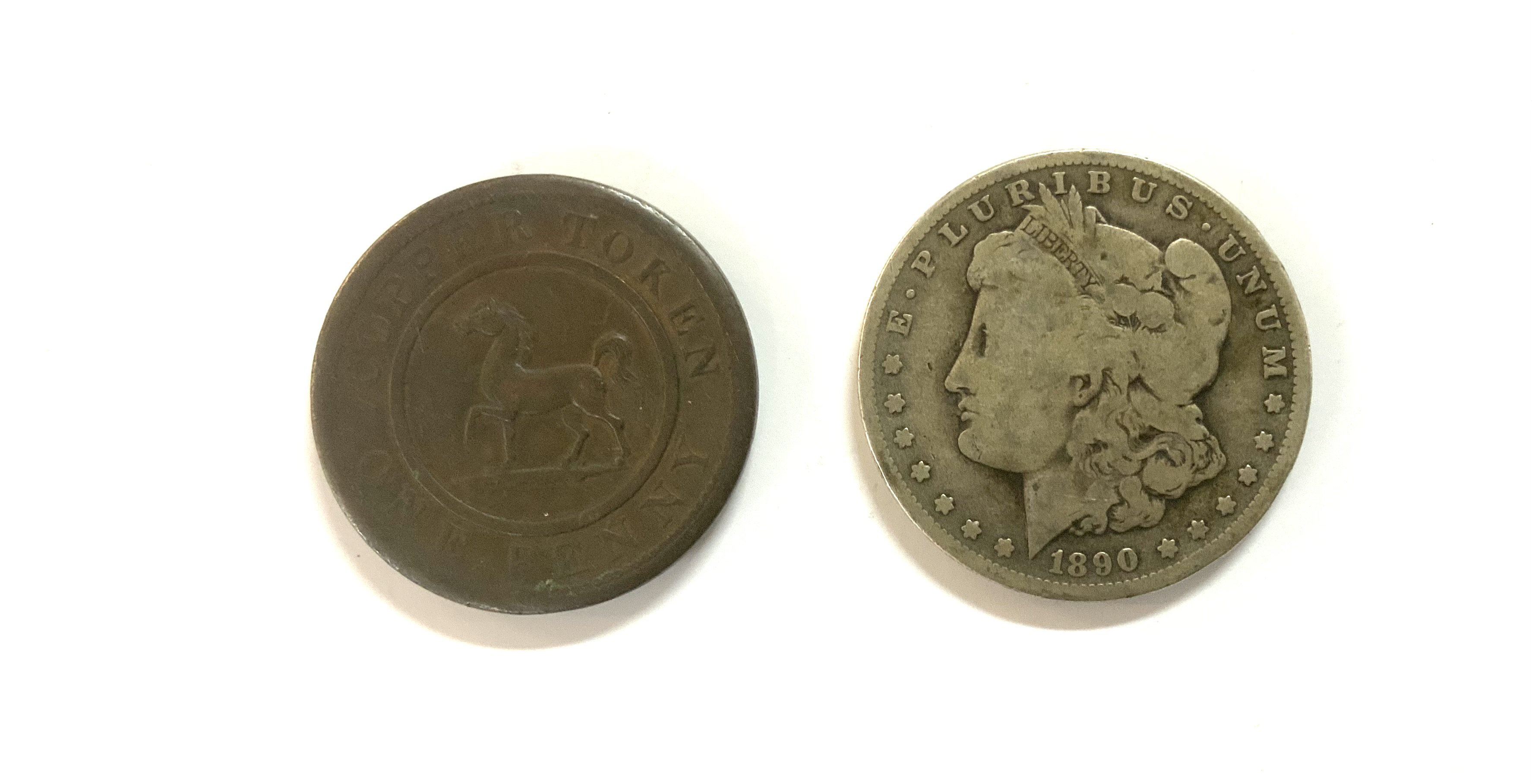 1890 New Orleans Liberty Head Dollar, 1812 Merchant Token Birmingham & South Wales Penny.- NO RESERVE