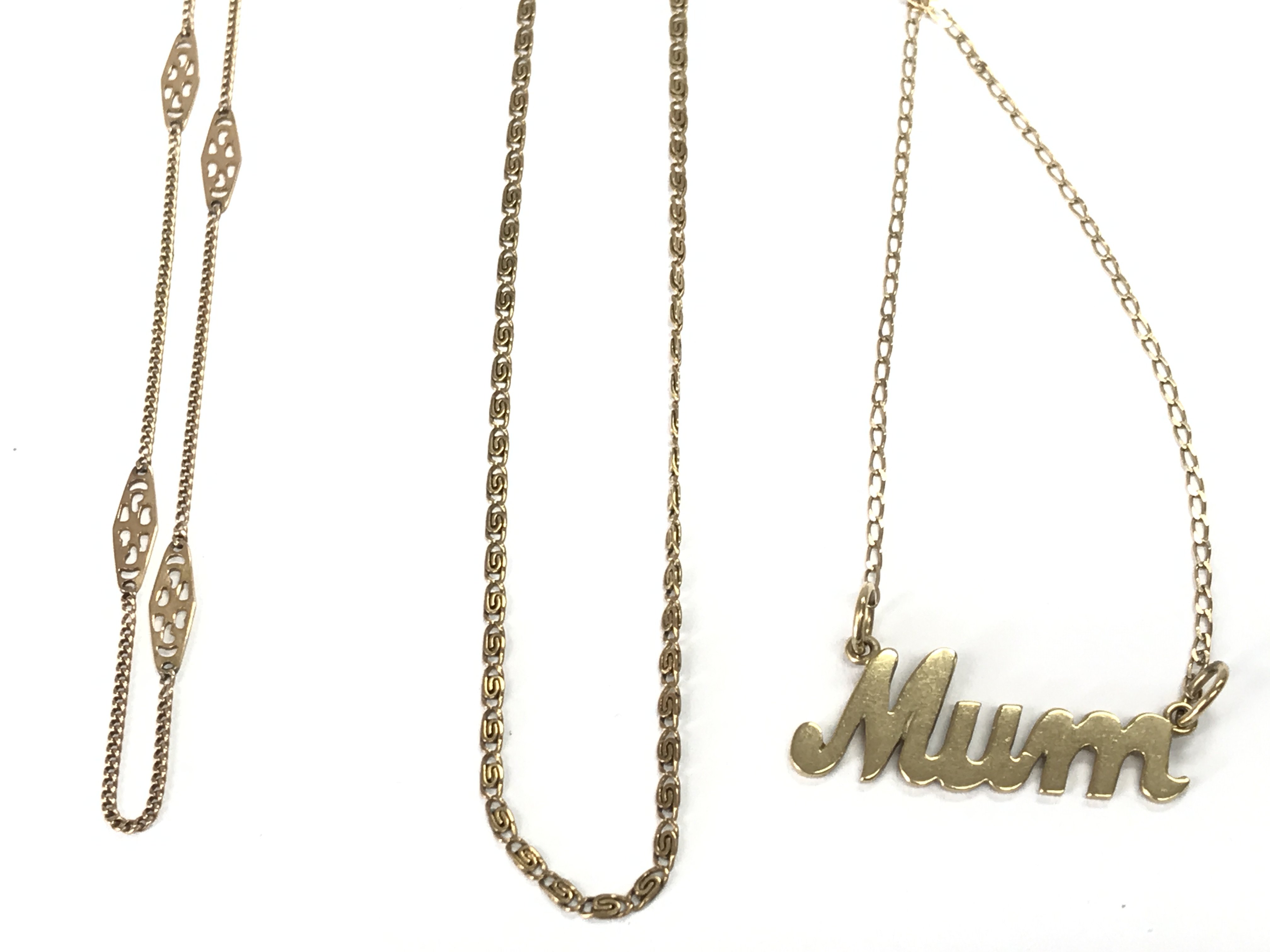 Three 9ct gold chains. 8.70g