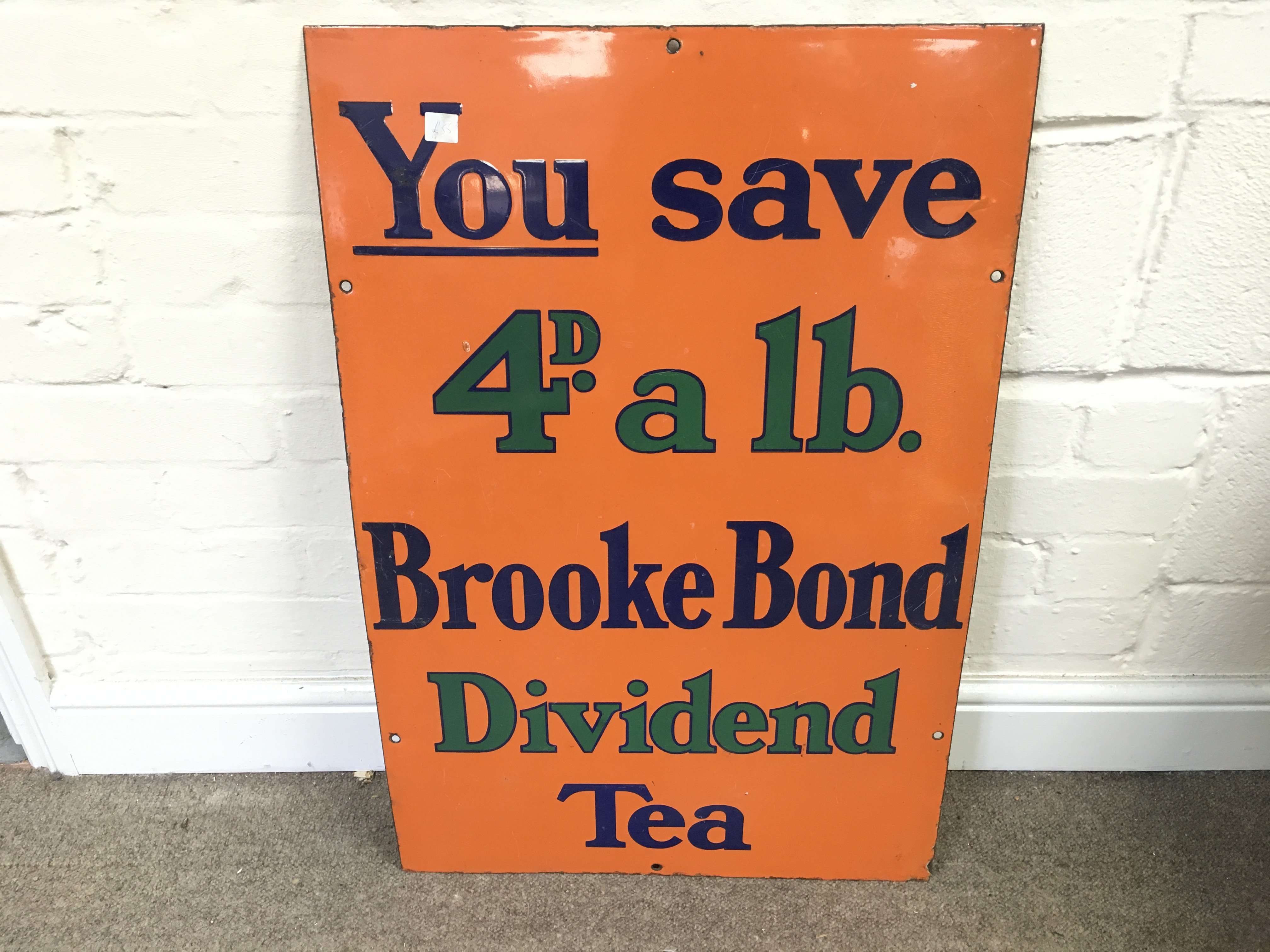 enamel advertising sign for Brooke Bond Dividend Tea 20 x 30 inches approximately