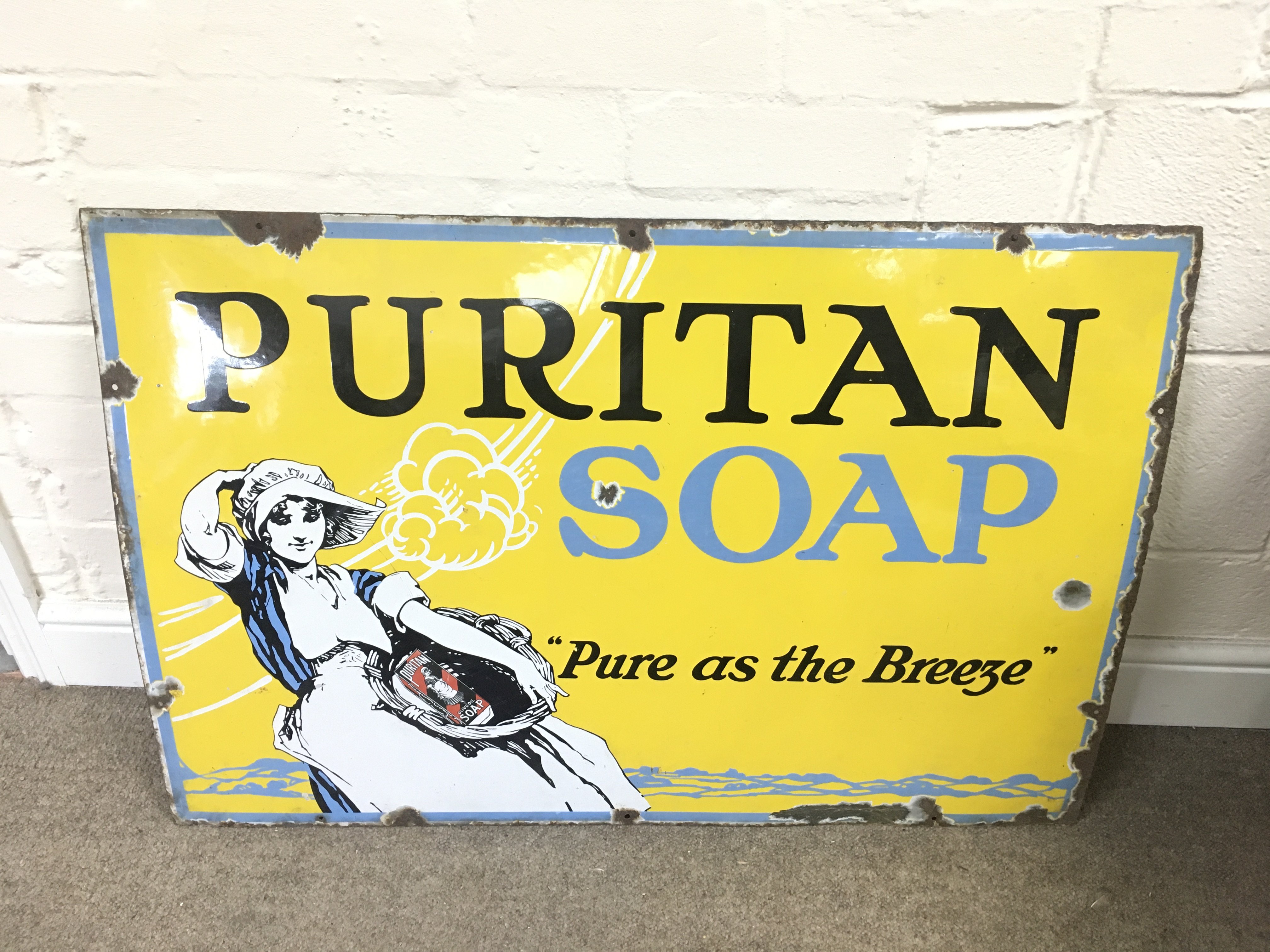 Puritan Soap' Enamel Sign 24 x 36 inches approximately