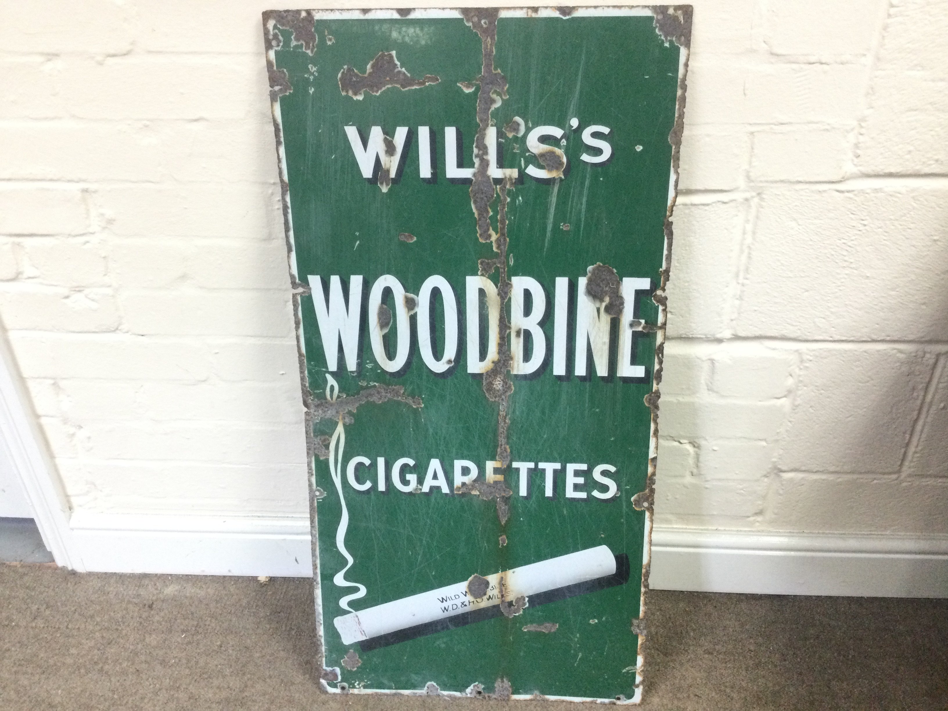 vintage Will's Woodbine Cigarettes enamel sign 18 x 36 approximately