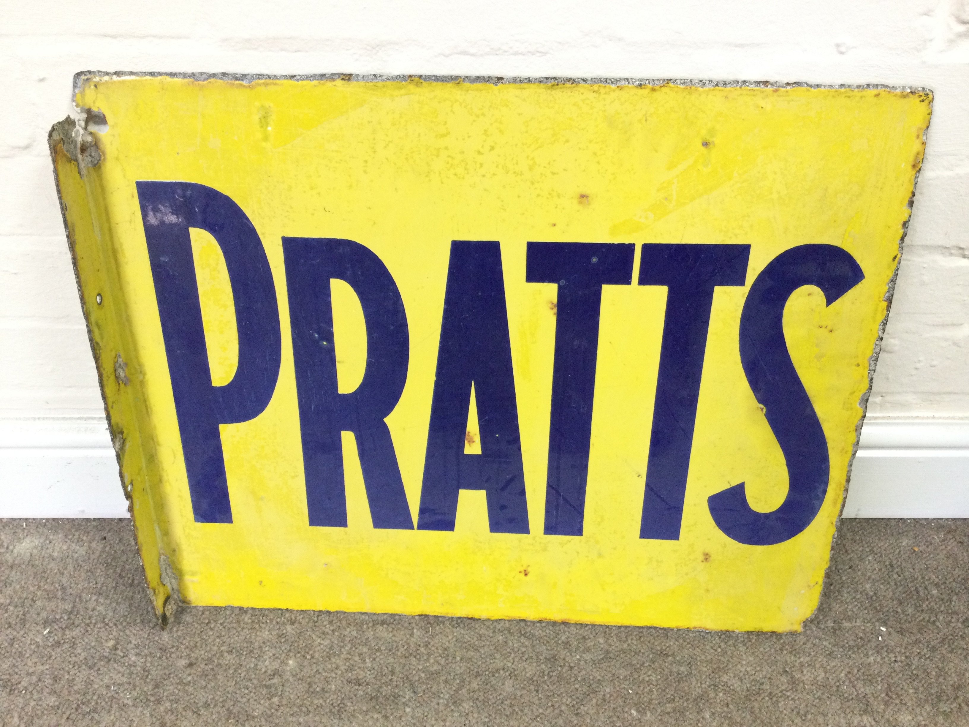Pratts Enamel Flange Sign 22 x 18 inches approximately